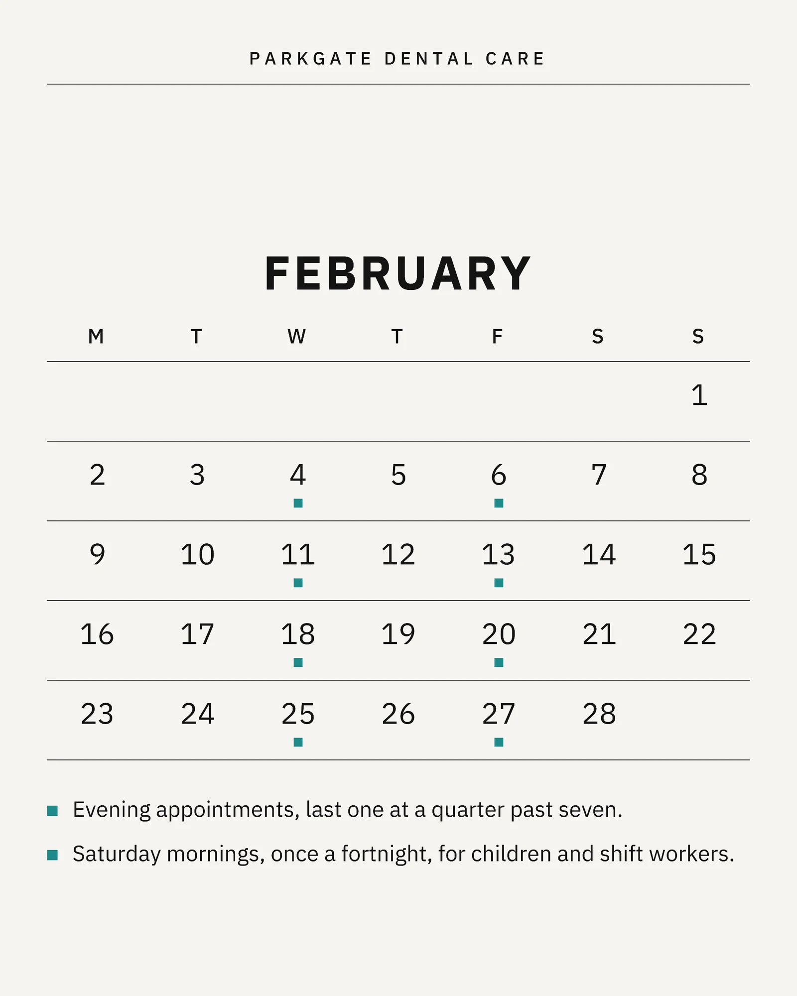 Chalk Teal Calendar Grid Dental Practice Year Ahead Instagram Carousel — 4-panel Instagram carousel carousel template, page 3 of 4