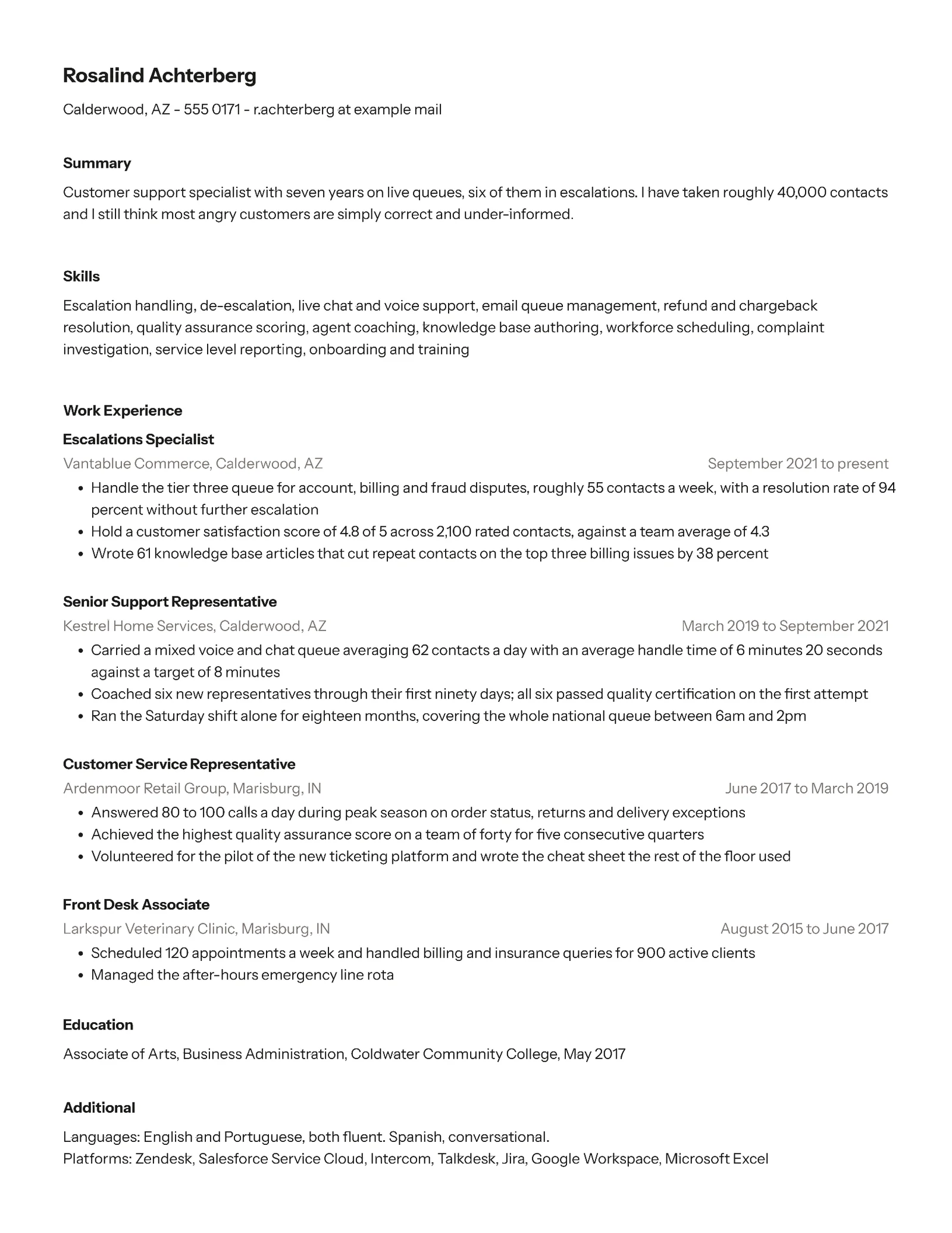 ATS Customer Service Resume — Letter Resume template