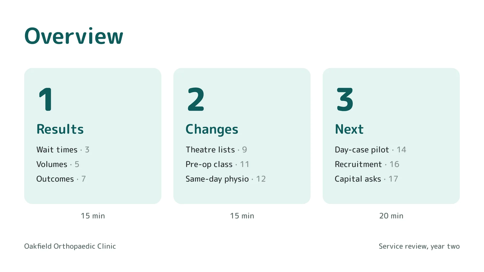 Three Part Overview Contents Slide — 16:9 Slide template