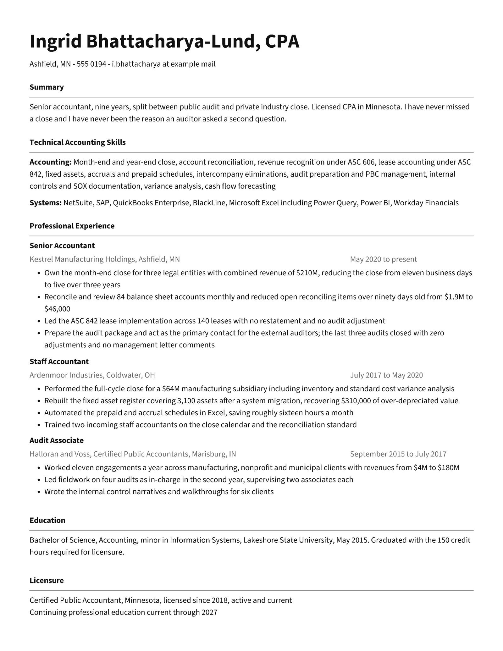 ATS Accountant Resume — Letter Resume template