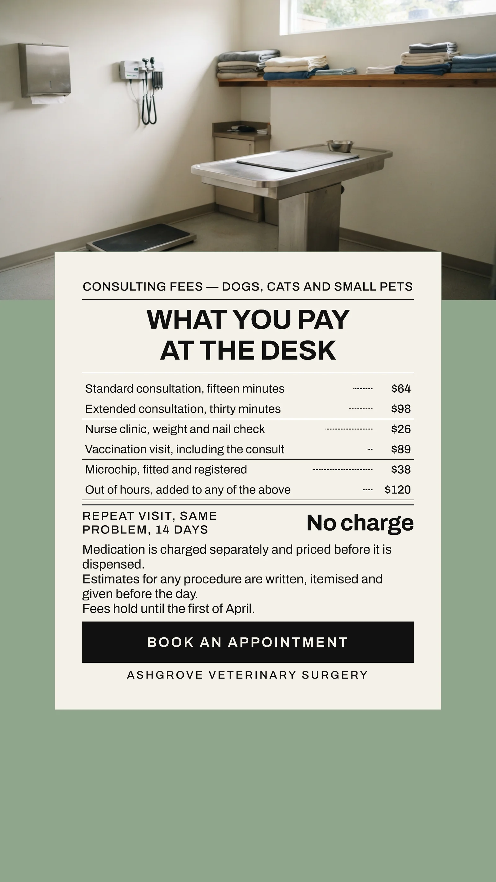Sage Bone Itemised Slip Veterinary Consult Fee Instagram Story — 9:16 Instagram story template