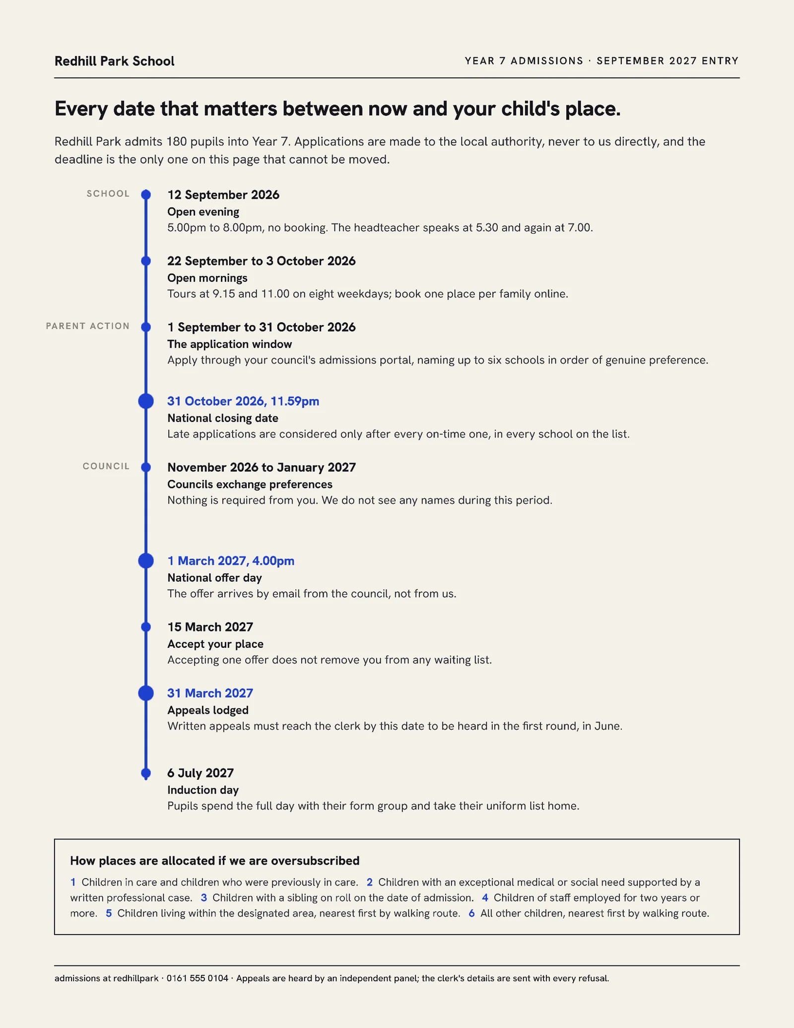 Cobalt Admissions Timeline Year Seven Entry One-Pager — Letter One pager template