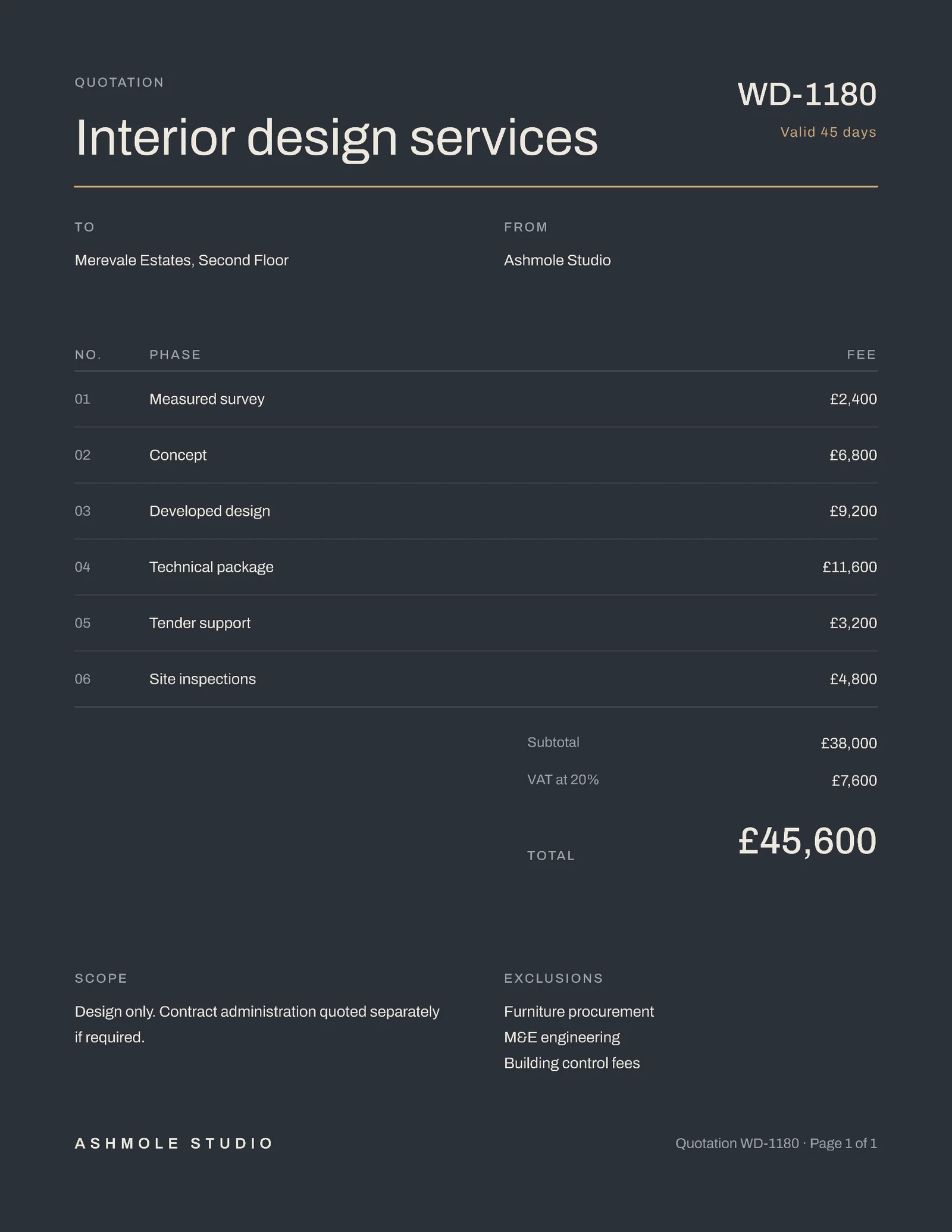 Workspace Design Quote — 2-page Quote template, page 1 of 2