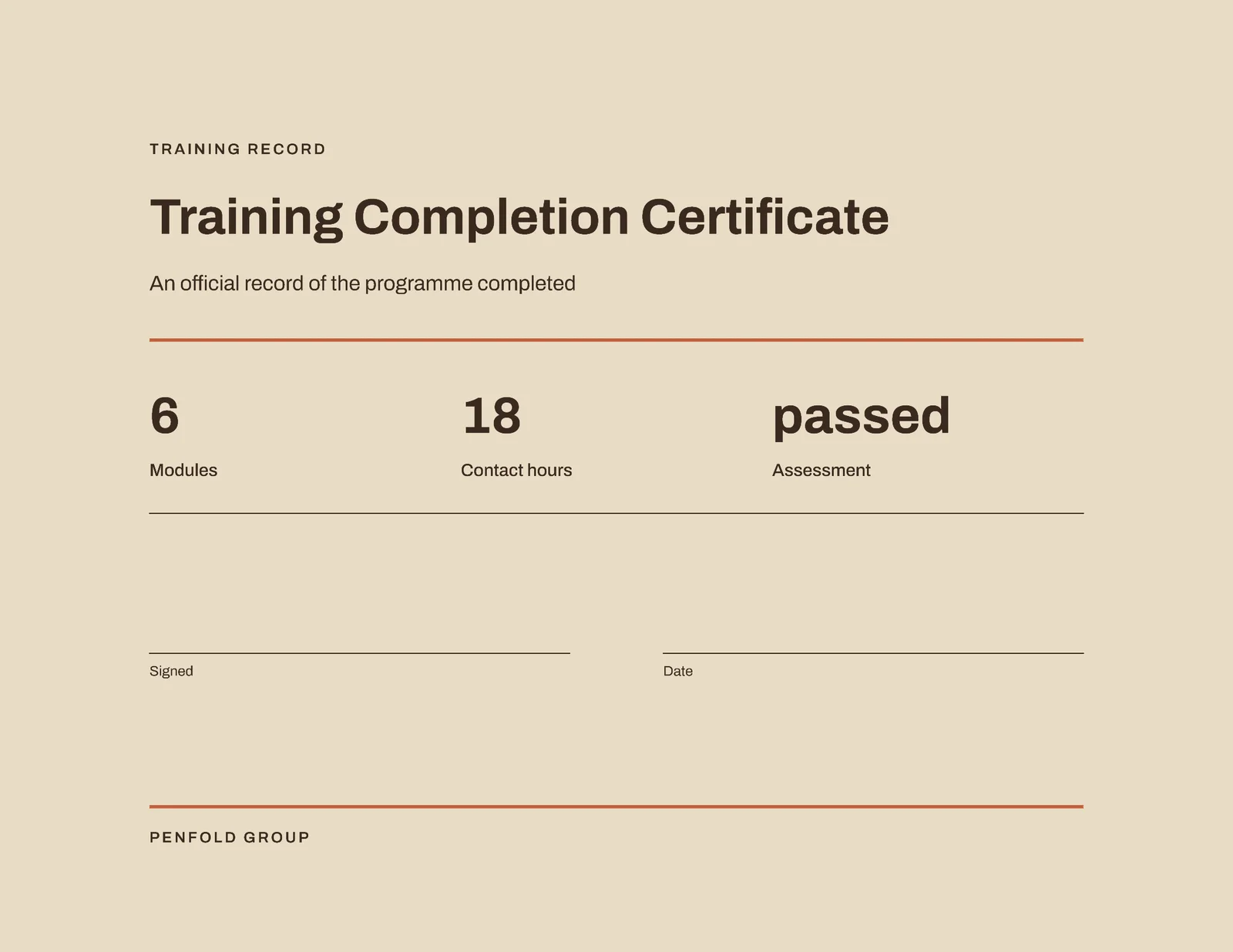 Training Completion Certificate — Letter landscape Certificate template