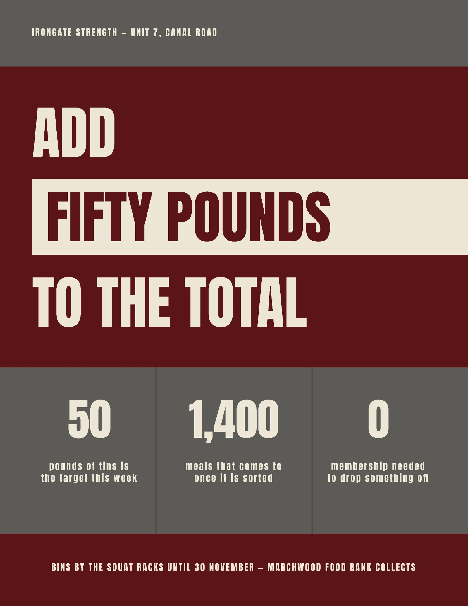 Oxblood Poster Bands Gym Food Drive Flyer — Letter Flyer template