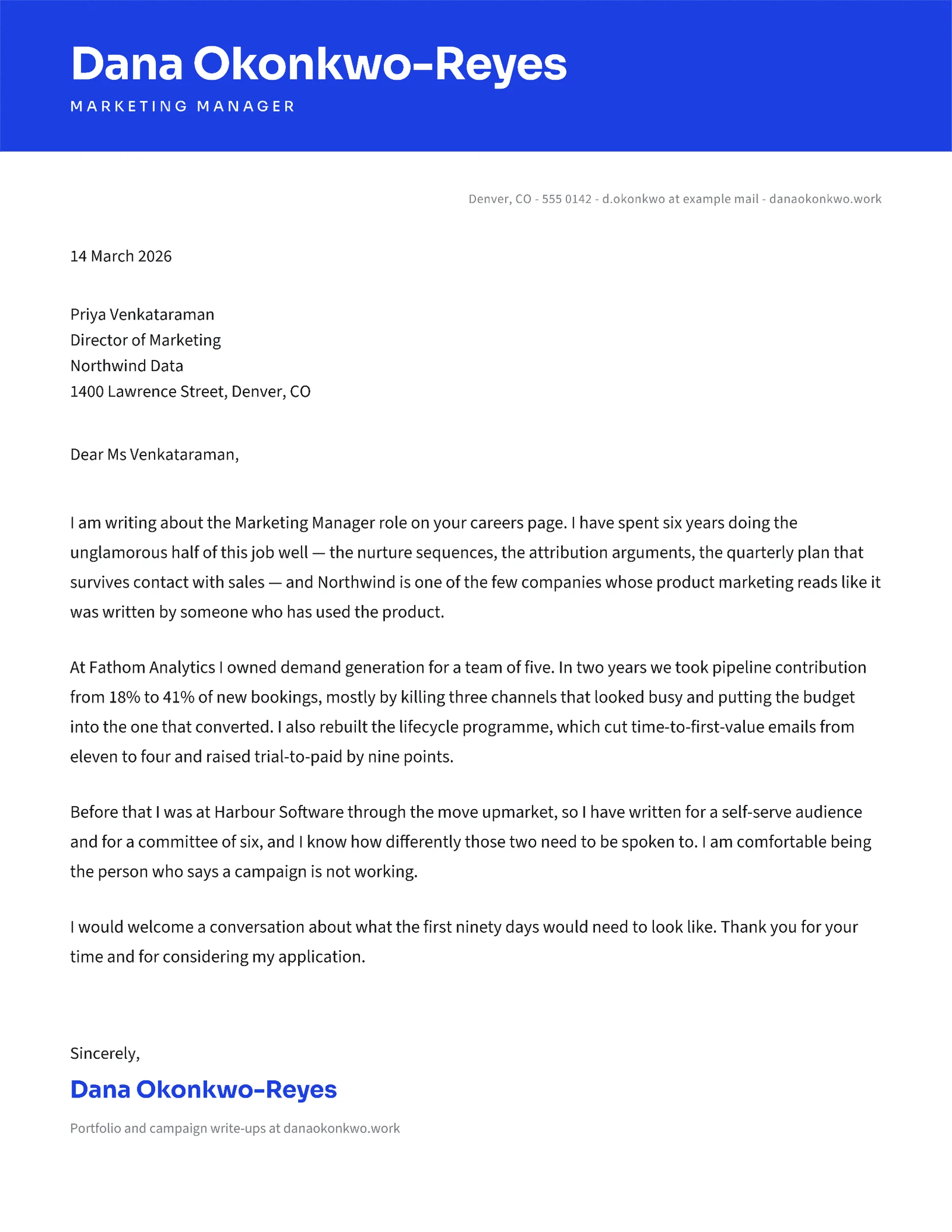 Marketing Manager Cover Letter — Letter Cover letter template