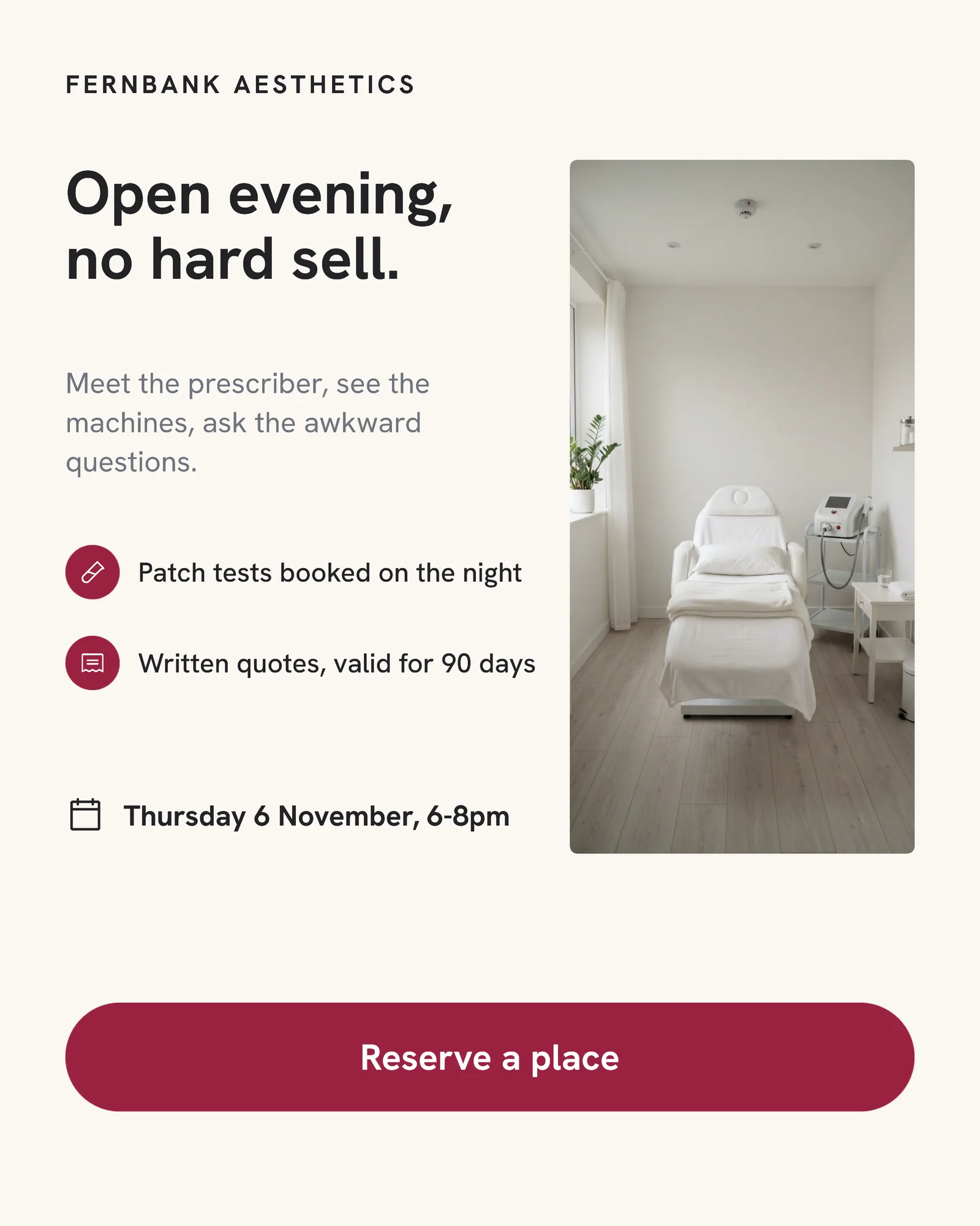 Clinic open evening rows — 4:5 Instagram ad template