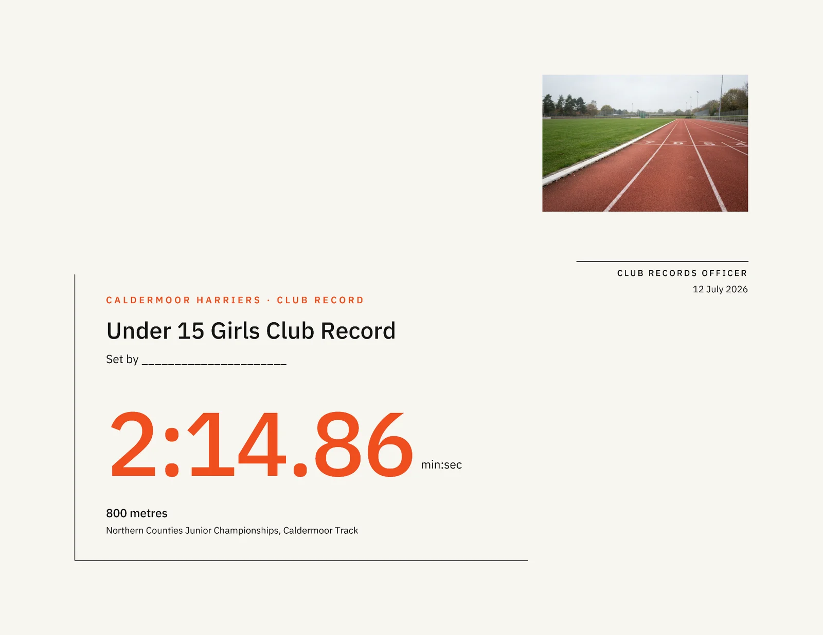 Chalk Corner Rule Athletics Club Record Certificate — Letter landscape Certificate template