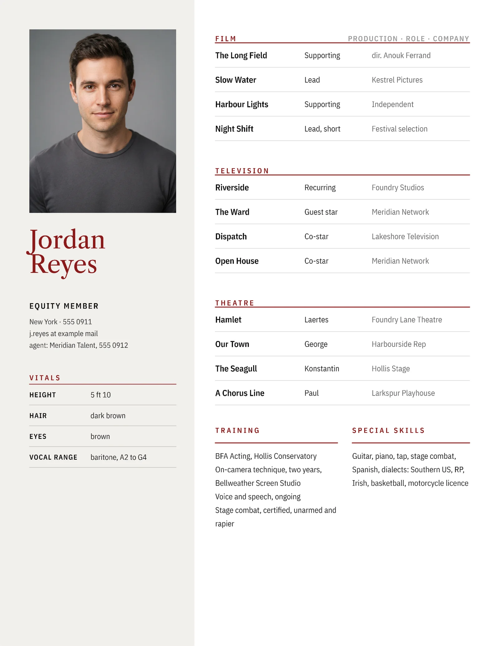 Acting Headshot Credits Actor Résumé — 2-page Resume template, page 2 of 2