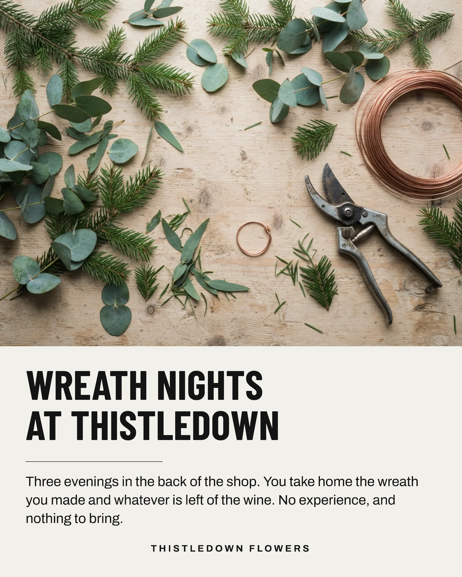 Chalk Forest Schedule Florist Christmas Wreath Nights Instagram Carousel — 5-panel Instagram carousel carousel template, page 1 of 5