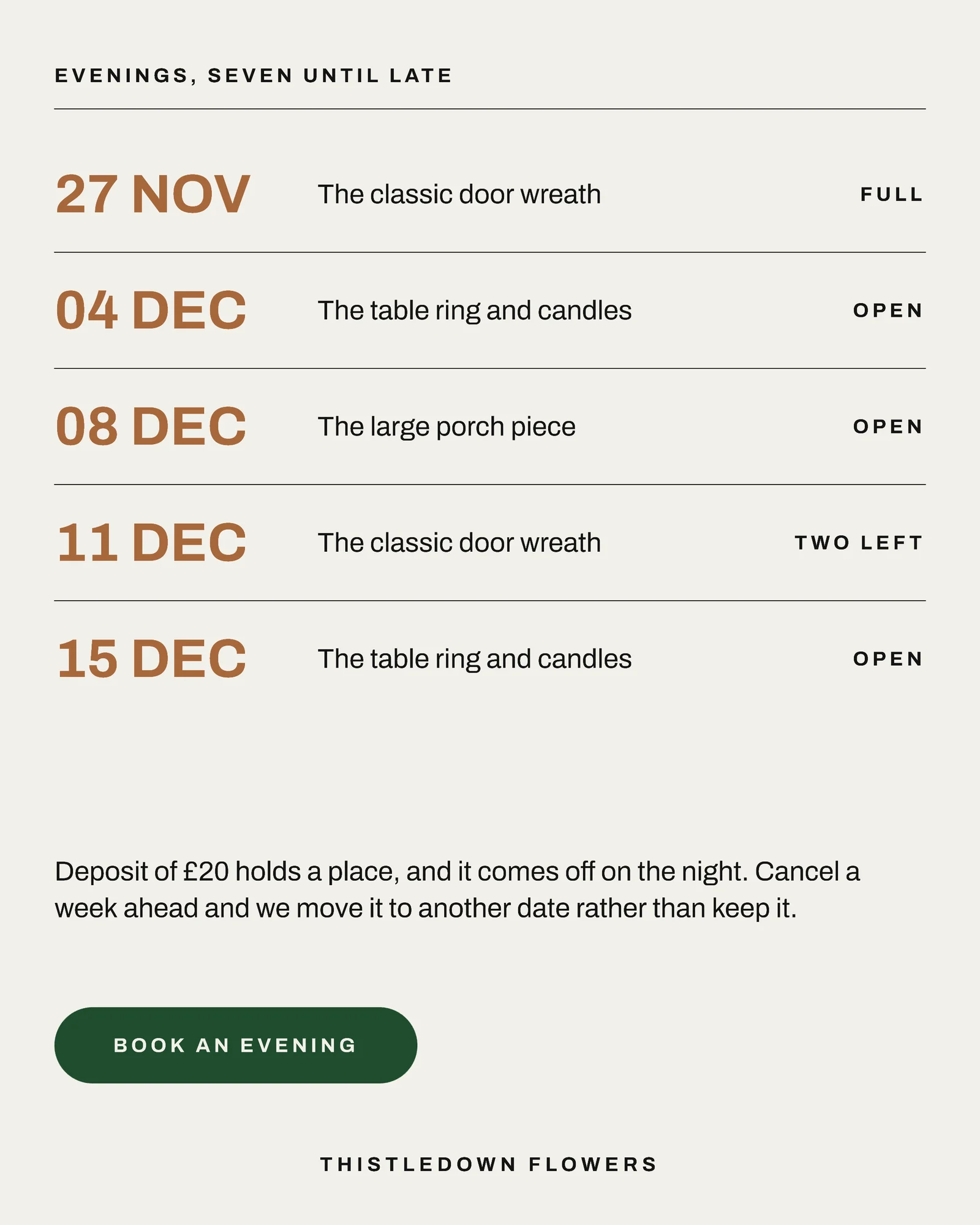 Chalk Forest Schedule Florist Christmas Wreath Nights Instagram Carousel — 5-panel Instagram carousel carousel template, page 5 of 5