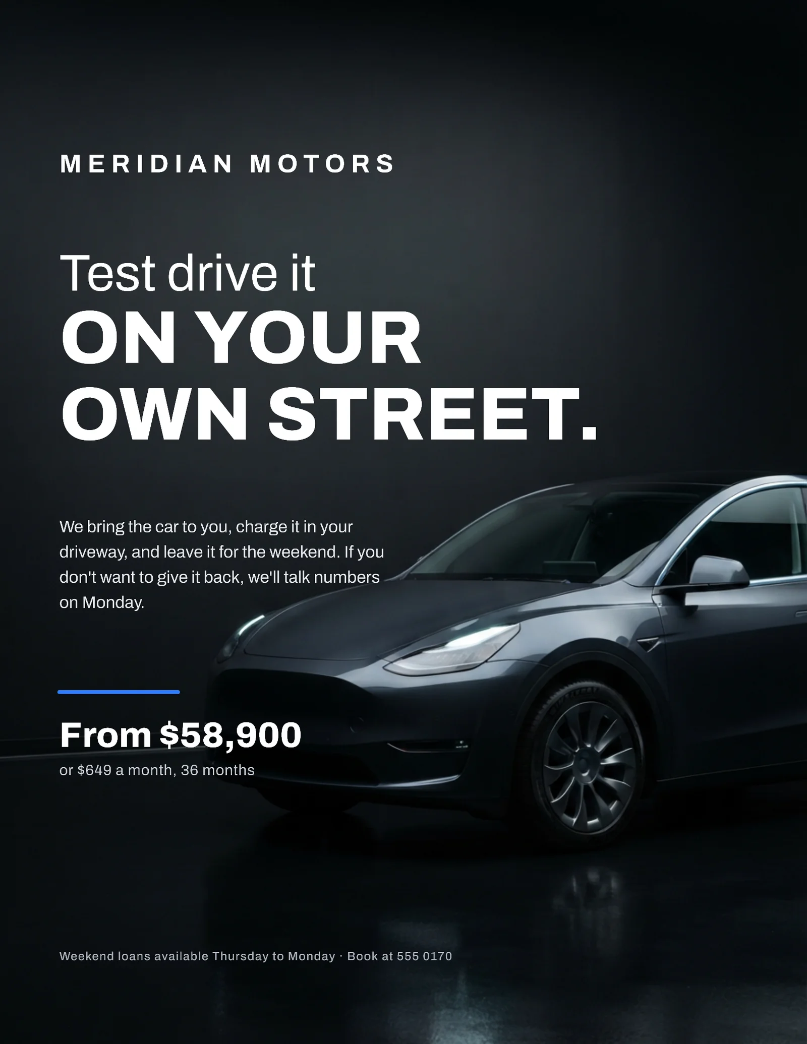Dark Showroom EV Test Drive Flyer — Letter Flyer template