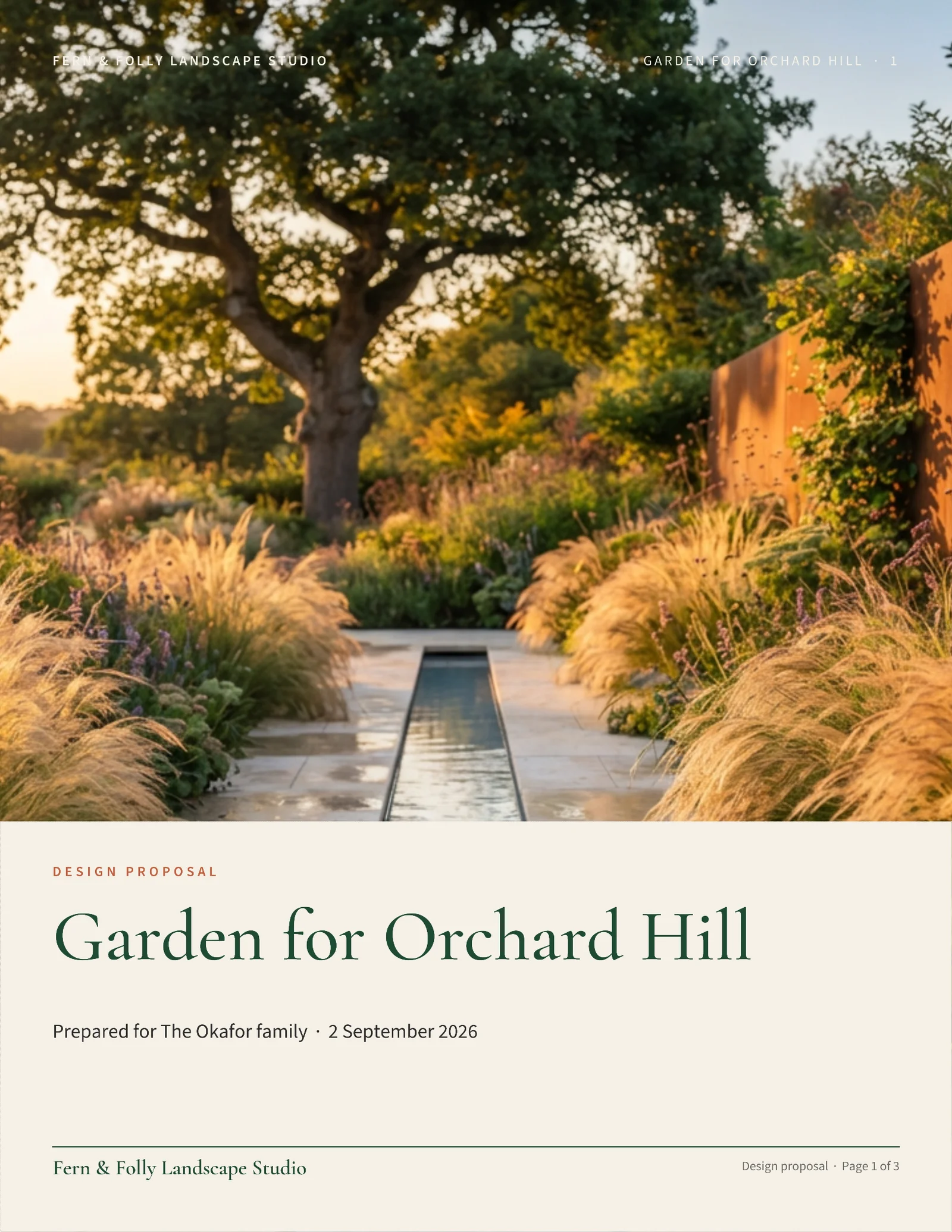 Warm Photo Landscape Design Proposal — 3-page Proposal template, page 1 of 3