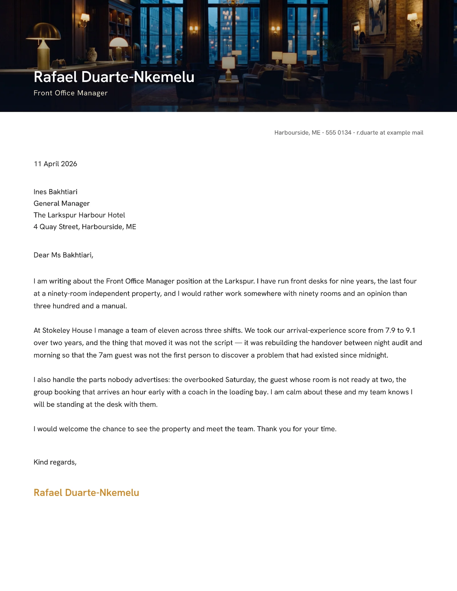 Hospitality Cover Letter — Letter Cover letter template