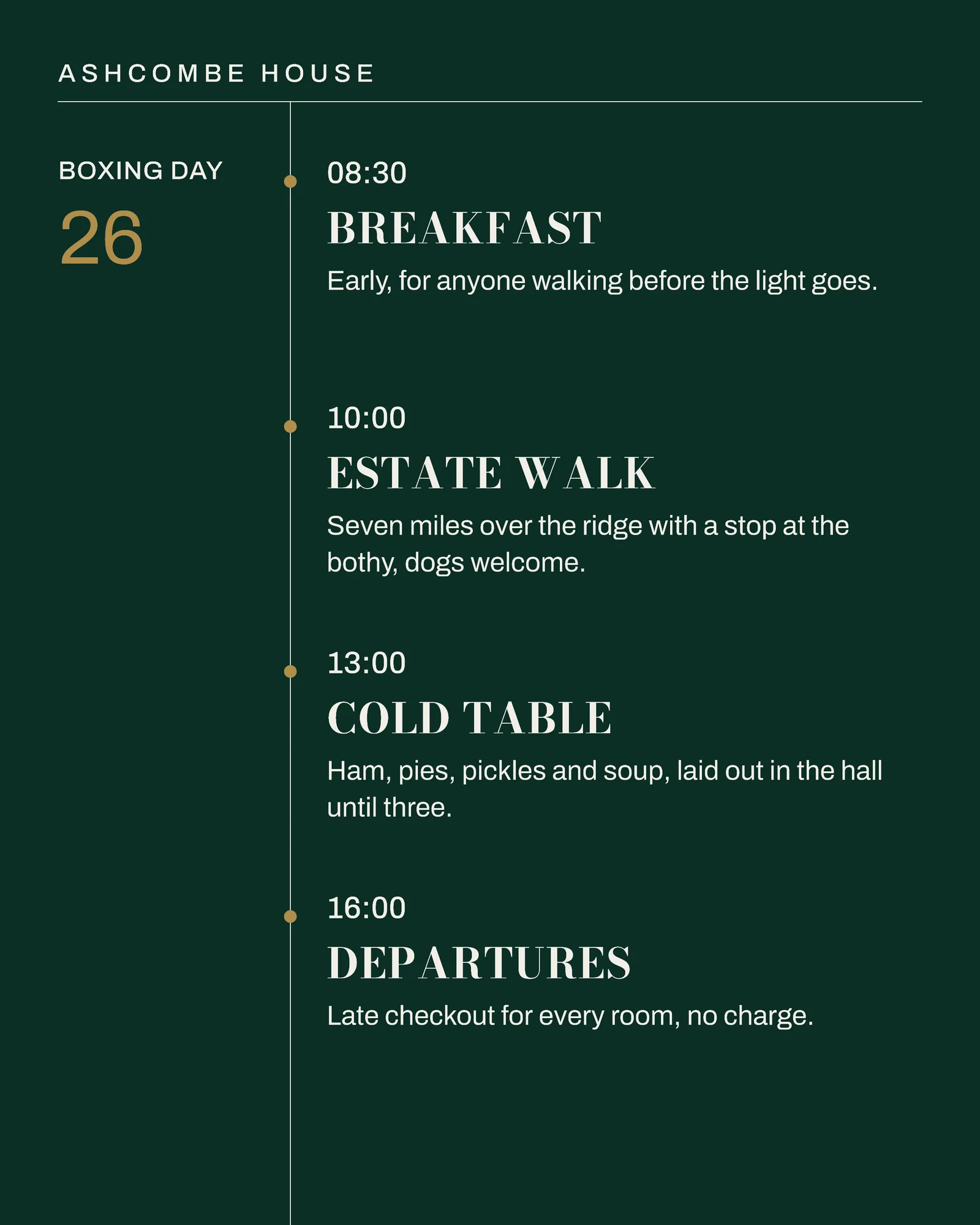 Bottle Green Timeline Hotel Christmas Weekend Instagram Carousel — 5-panel Instagram carousel carousel template, page 4 of 5