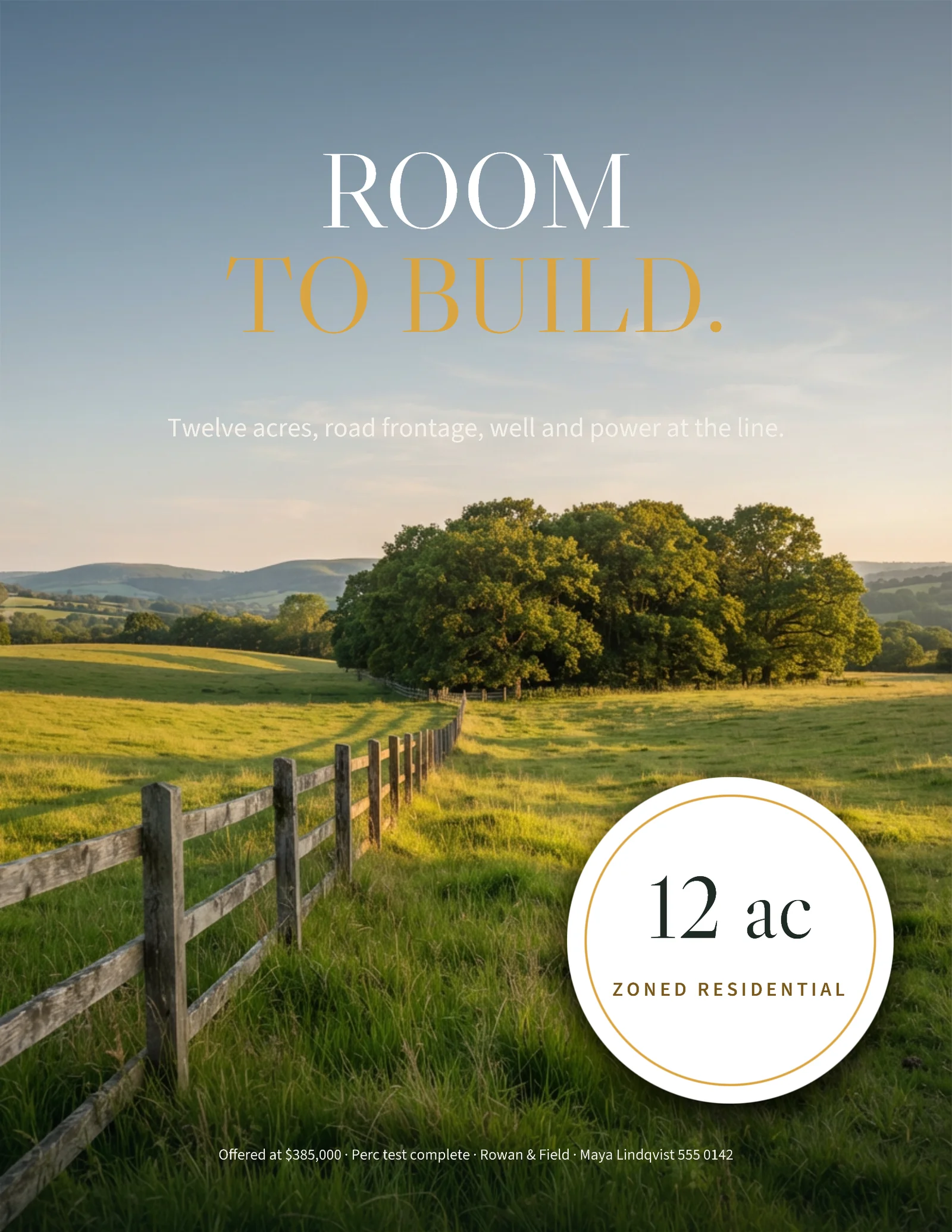 Full-Bleed Land Badge Acreage Lot Flyer — Letter Flyer template