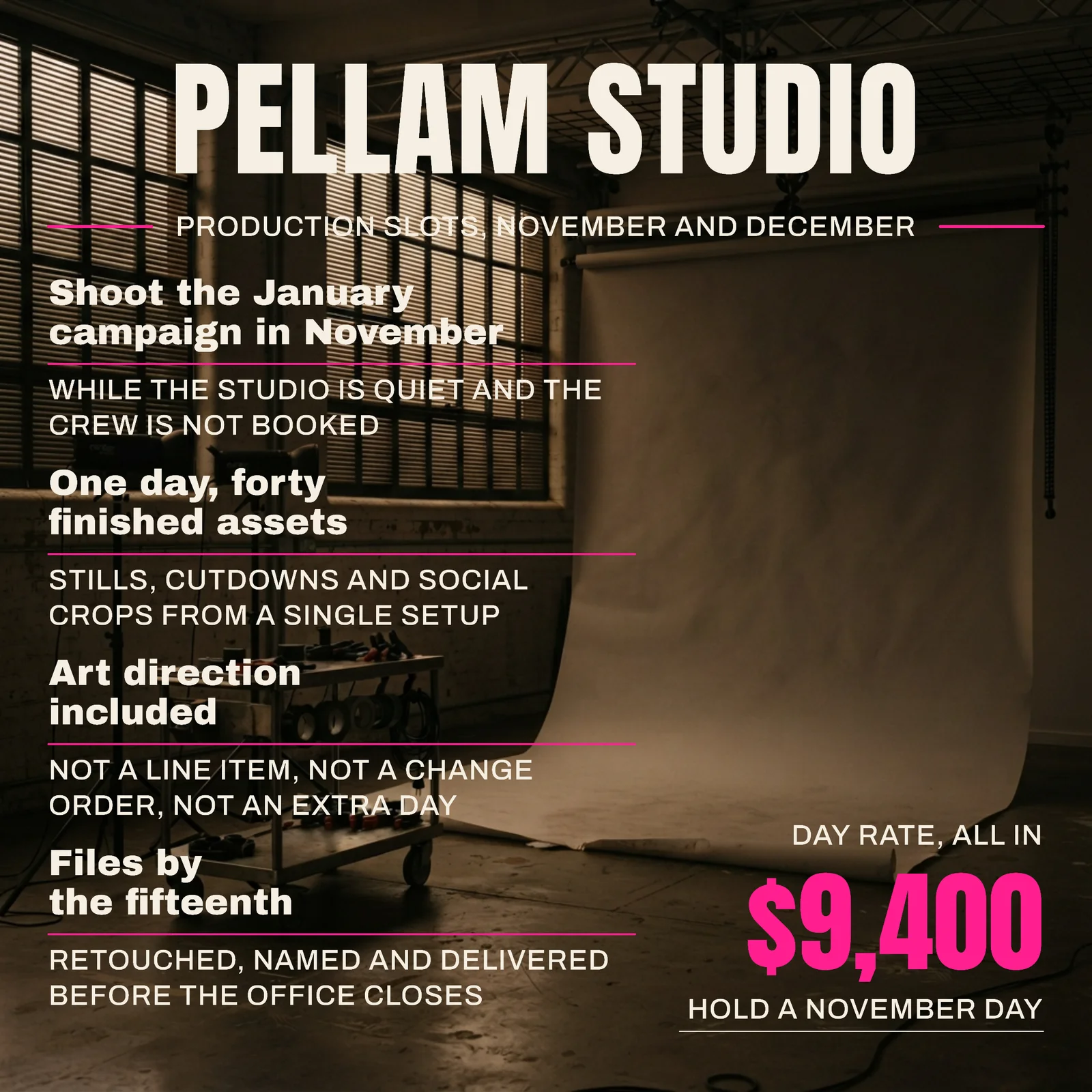 Brand Studio Holiday Production Slots Cover LinkedIn Ad — 1:1 LinkedIn ad template