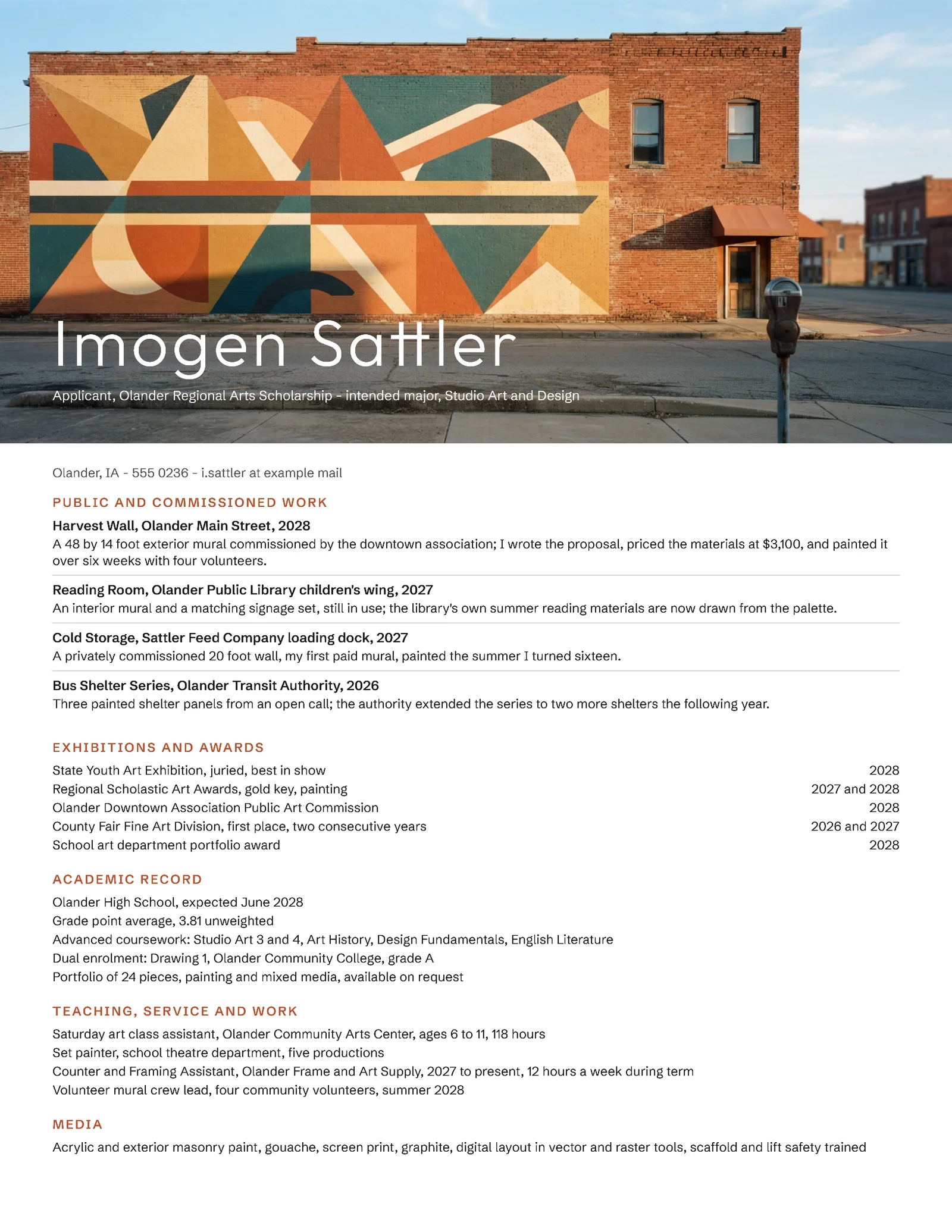Arts Scholarship Resume — Letter Resume template