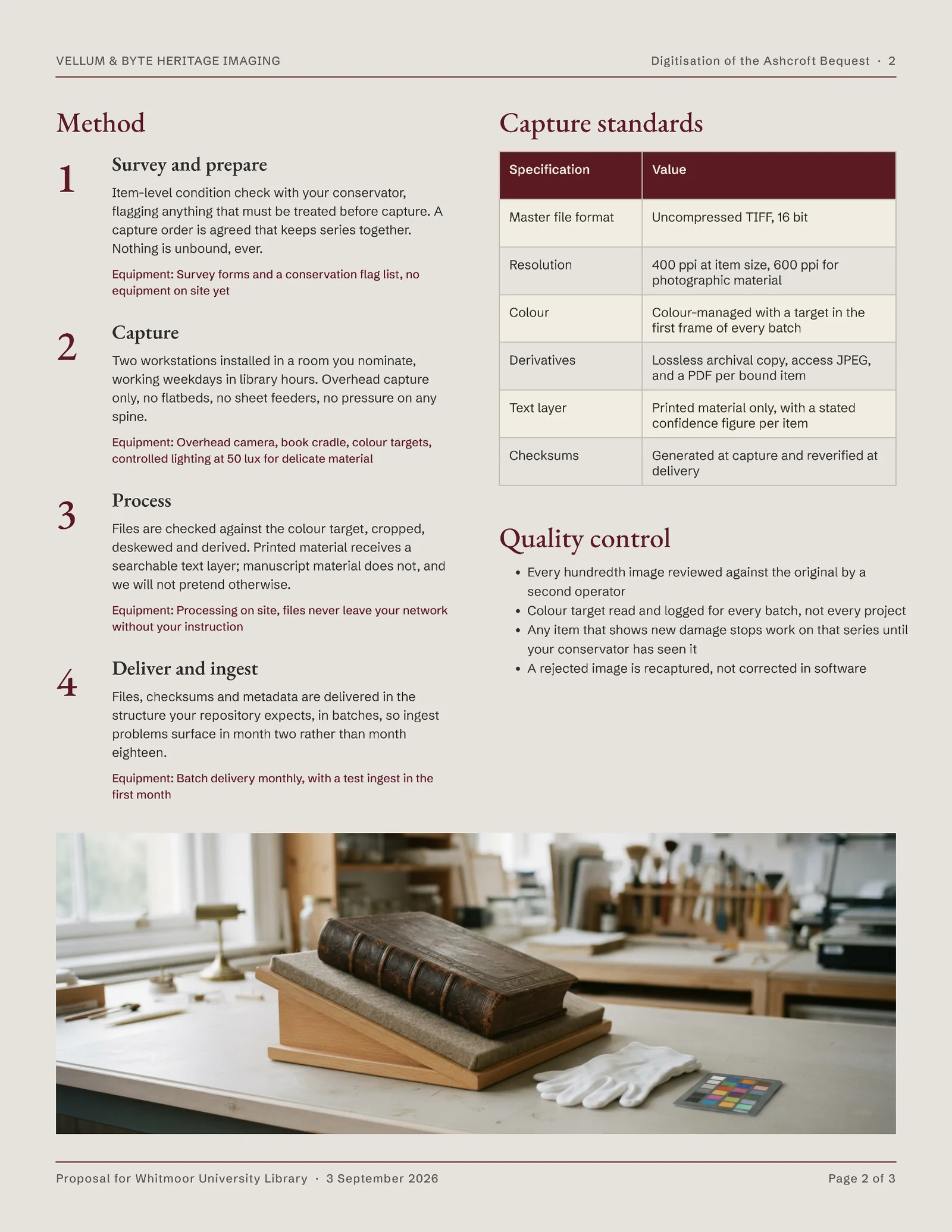 Oxblood Stone Digitisation Phases Library Archive Proposal — 3-page Proposal template, page 2 of 3