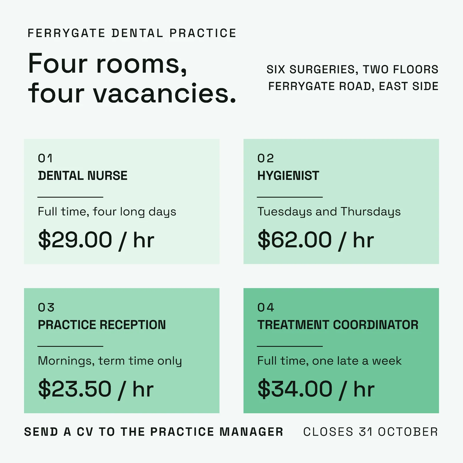 Mint Quadrant Cards Dental Practice Hiring Instagram Ad — 1:1 Instagram ad template