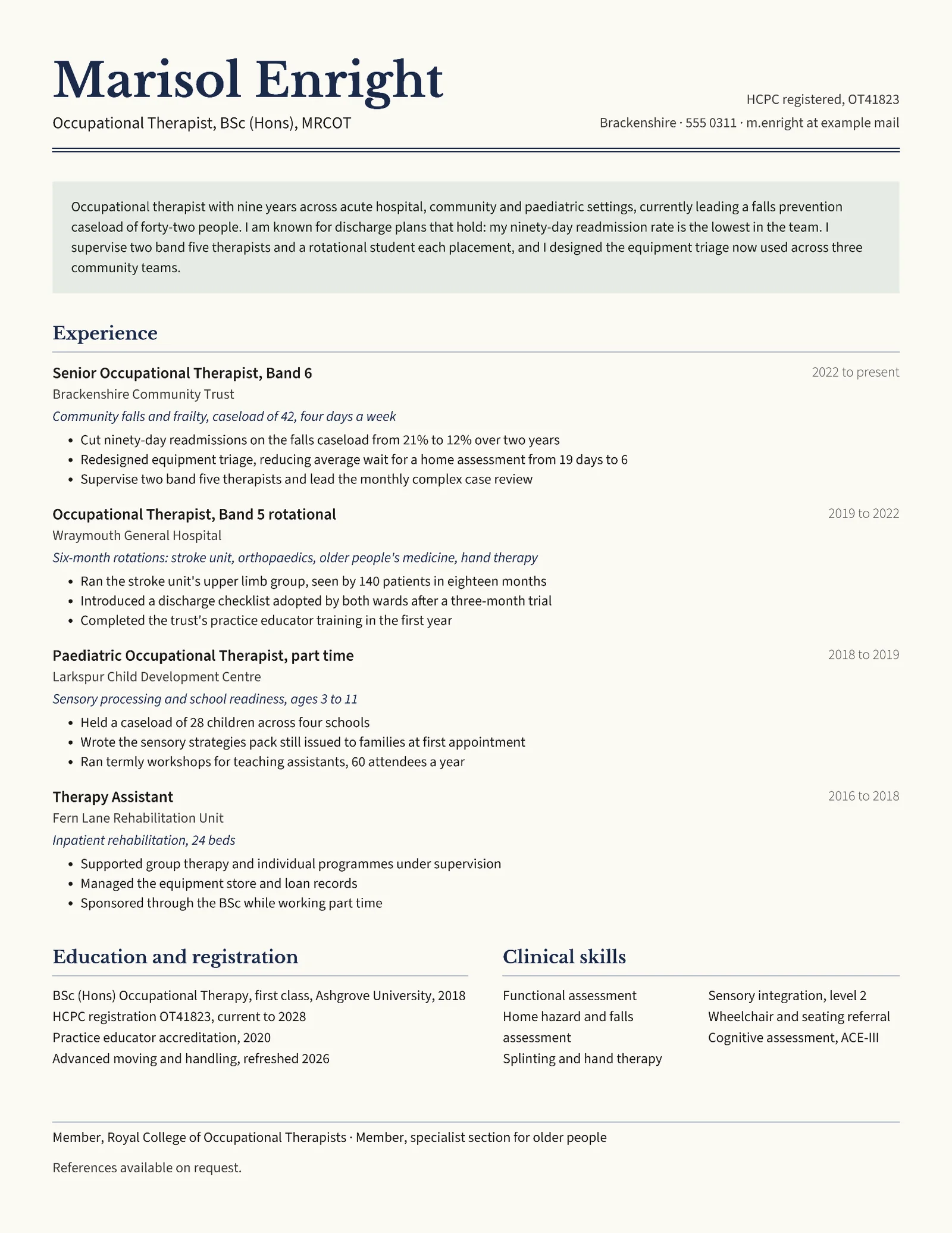 Sage Navy Professional Occupational Therapist Resume — Letter Resume template