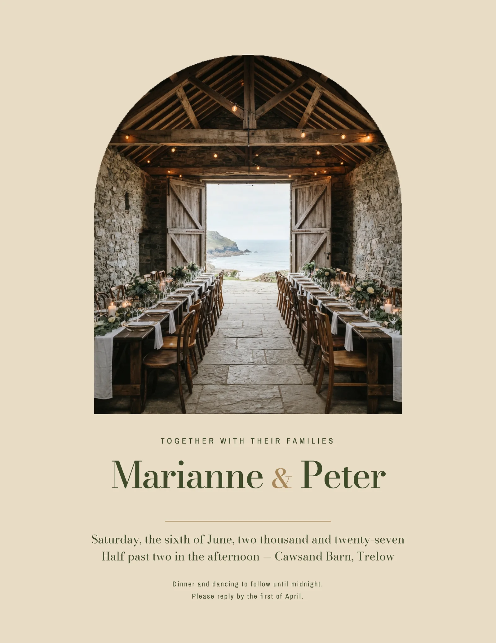 Coastal Barn Arched Window Wedding Invitation — Letter Invitation template