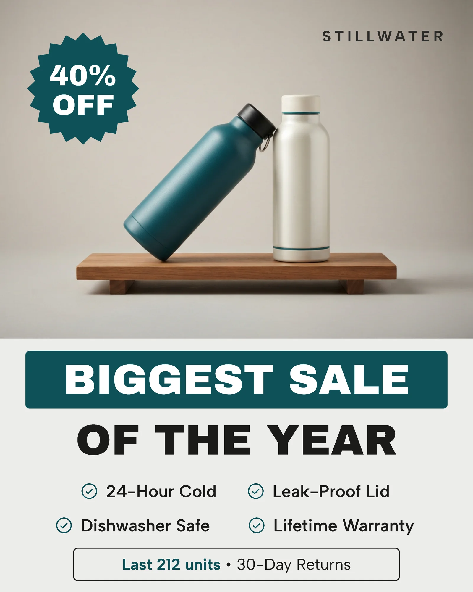 Teal badge seasonal sale ad — 4:5 Instagram ad template