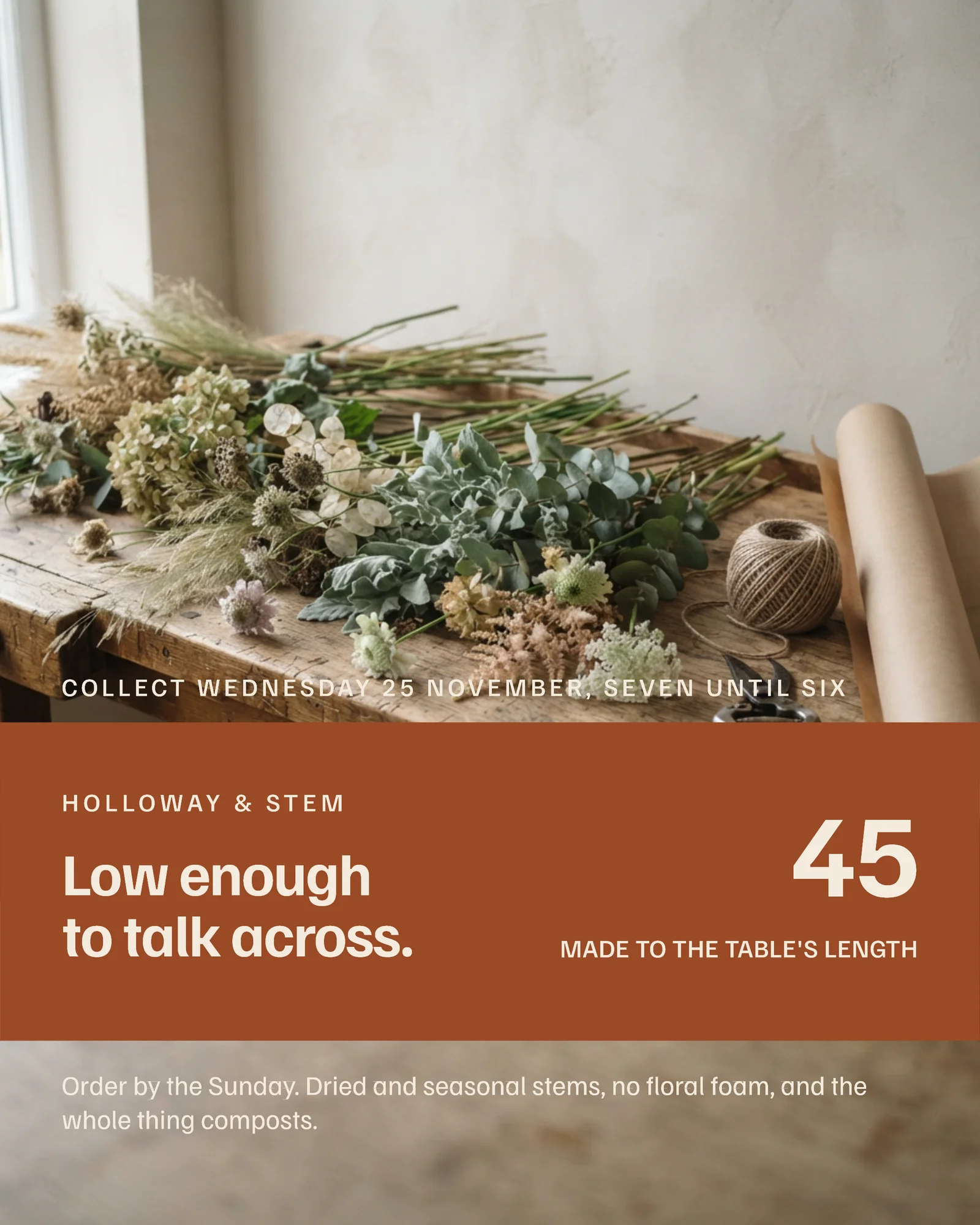 Rust Label Strip Florist Thanksgiving Centrepiece Instagram Ad — 4:5 Instagram ad template