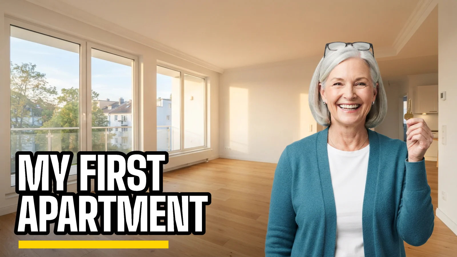 First Apartment Tour YouTube Thumbnail — 16:9 Youtube thumbnail template