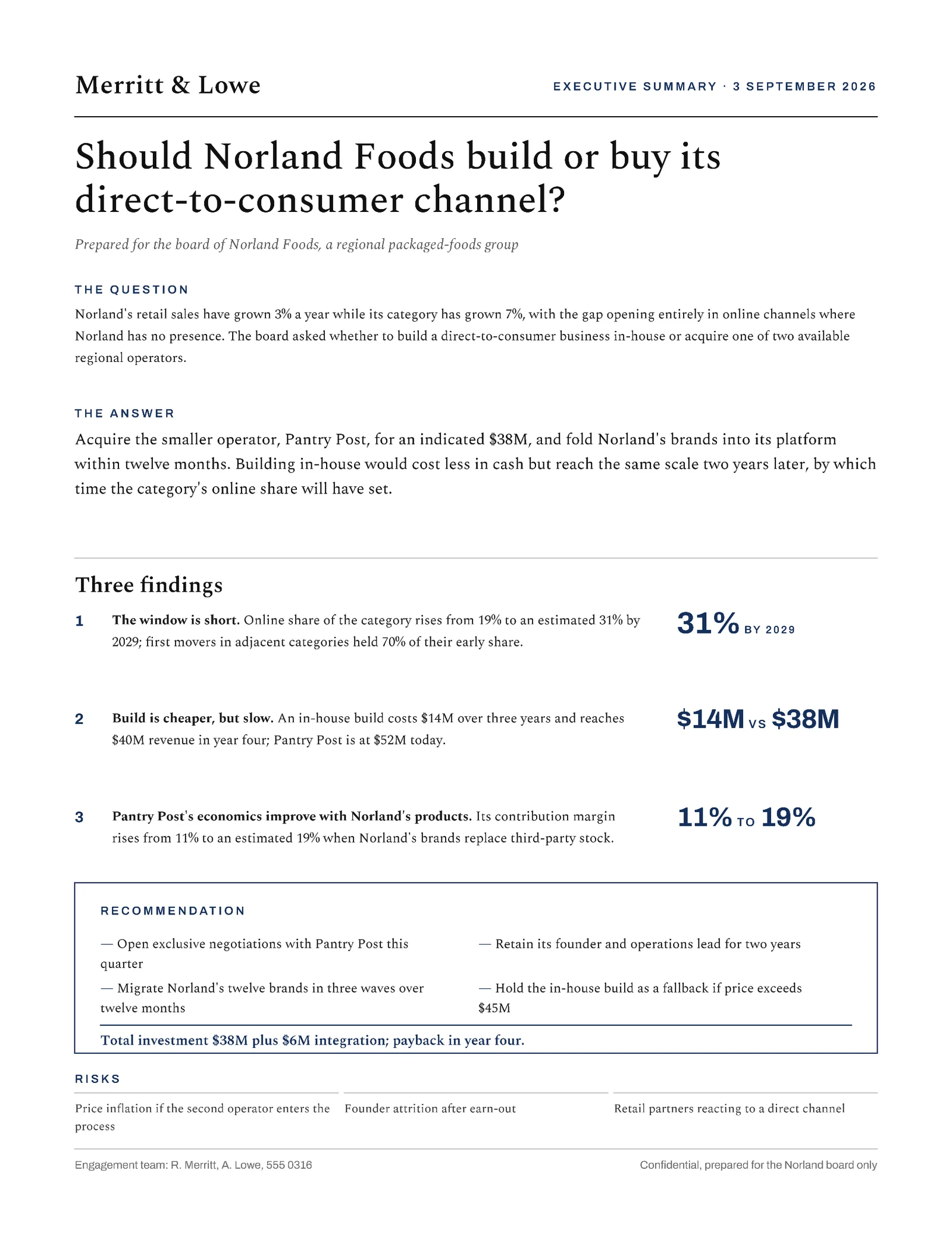 Classic Serif Strategy Executive Summary — 2-page One pager template, page 1 of 2