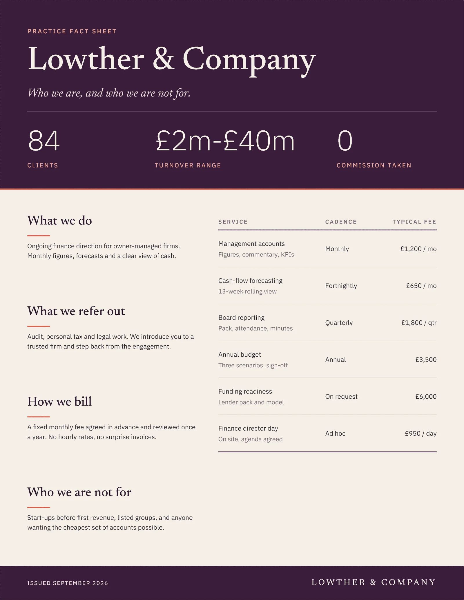 Practice Fact Sheet One Pager — 2-page One pager template, page 1 of 2