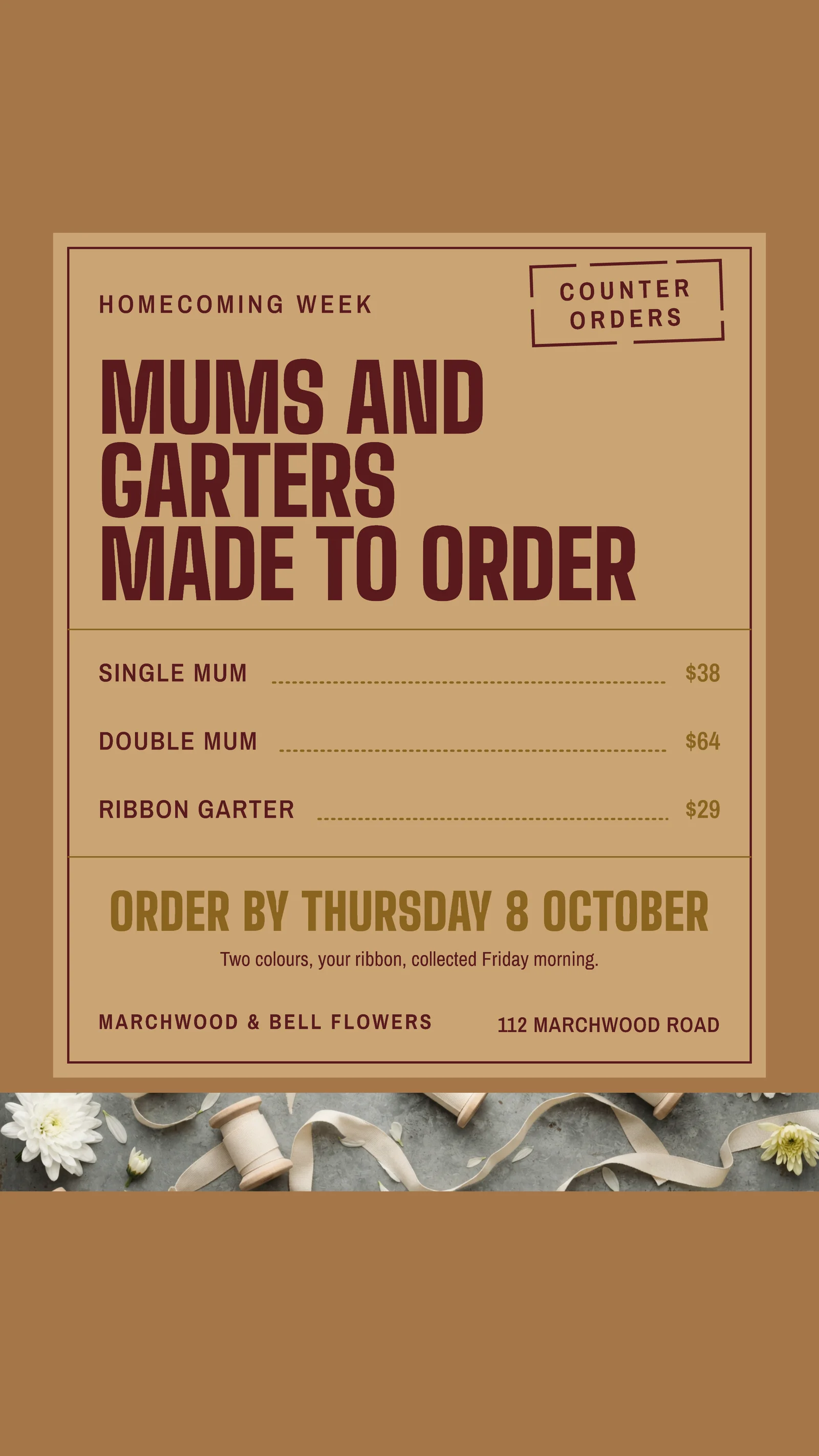 Stamped Order Card Florist Homecoming Mums Facebook Story — 9:16 Facebook story template