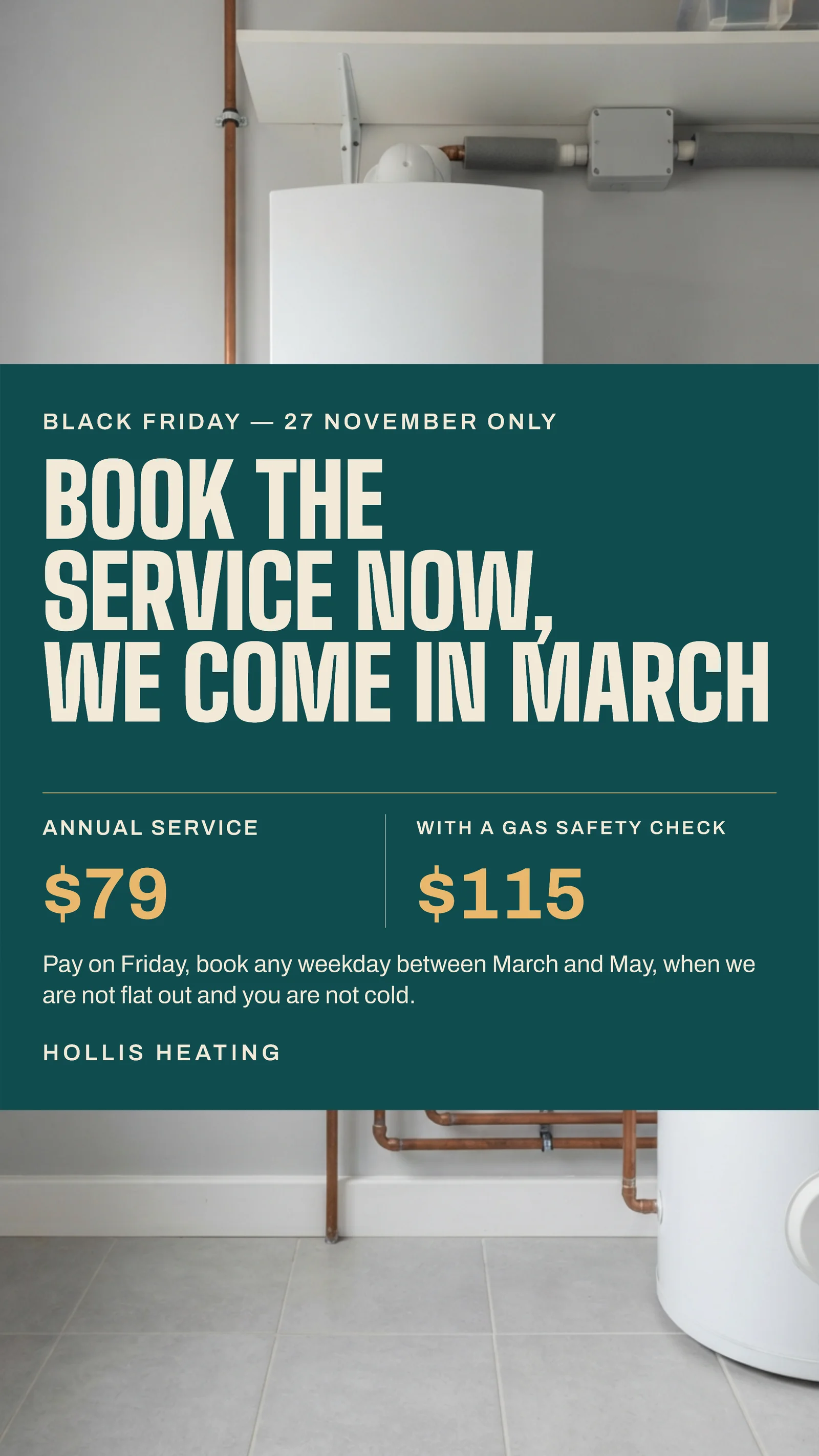 Teal Mid Band Heating Engineer Black Friday Facebook Story — 9:16 Facebook story template