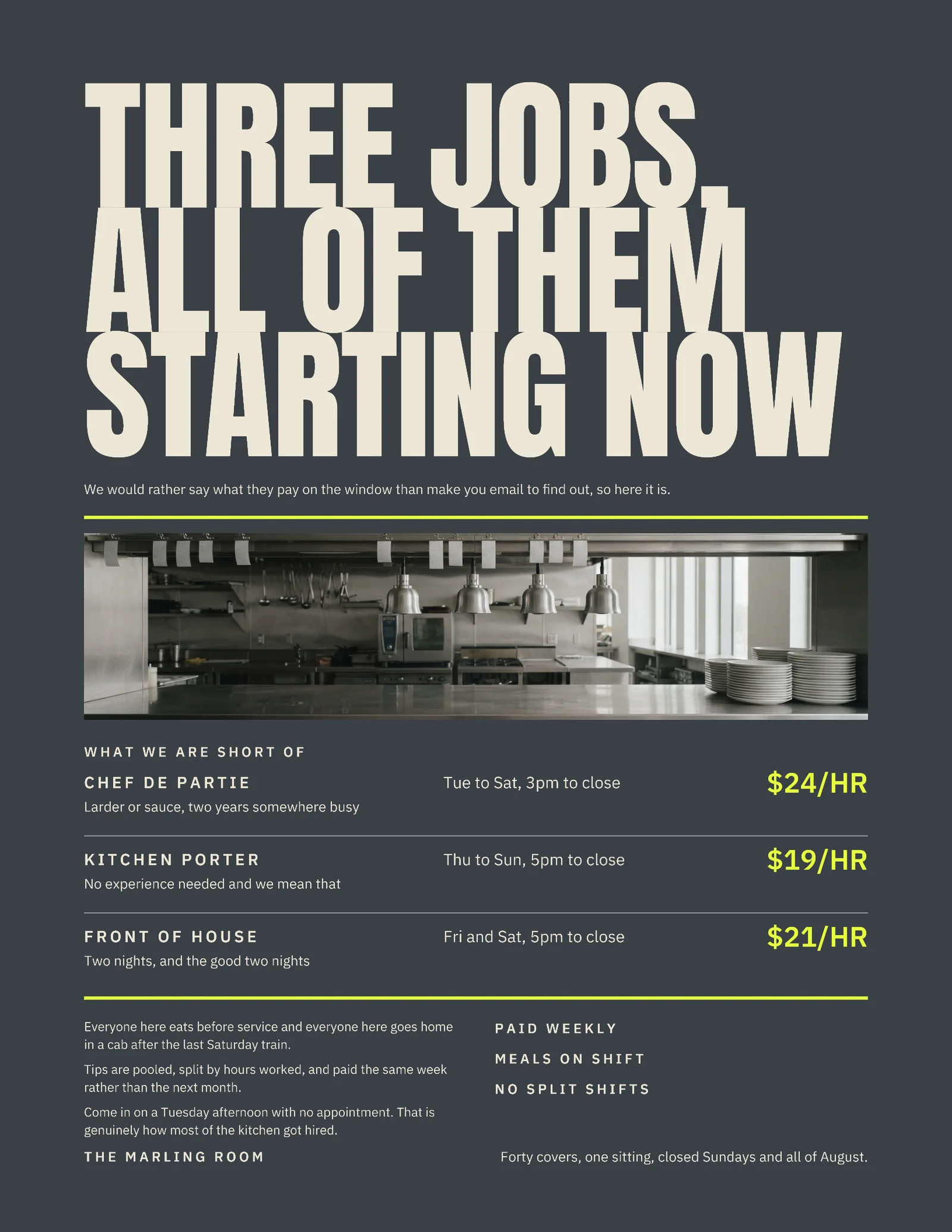 Slate Window Notice Restaurant Kitchen Hiring Flyer — Letter Flyer template