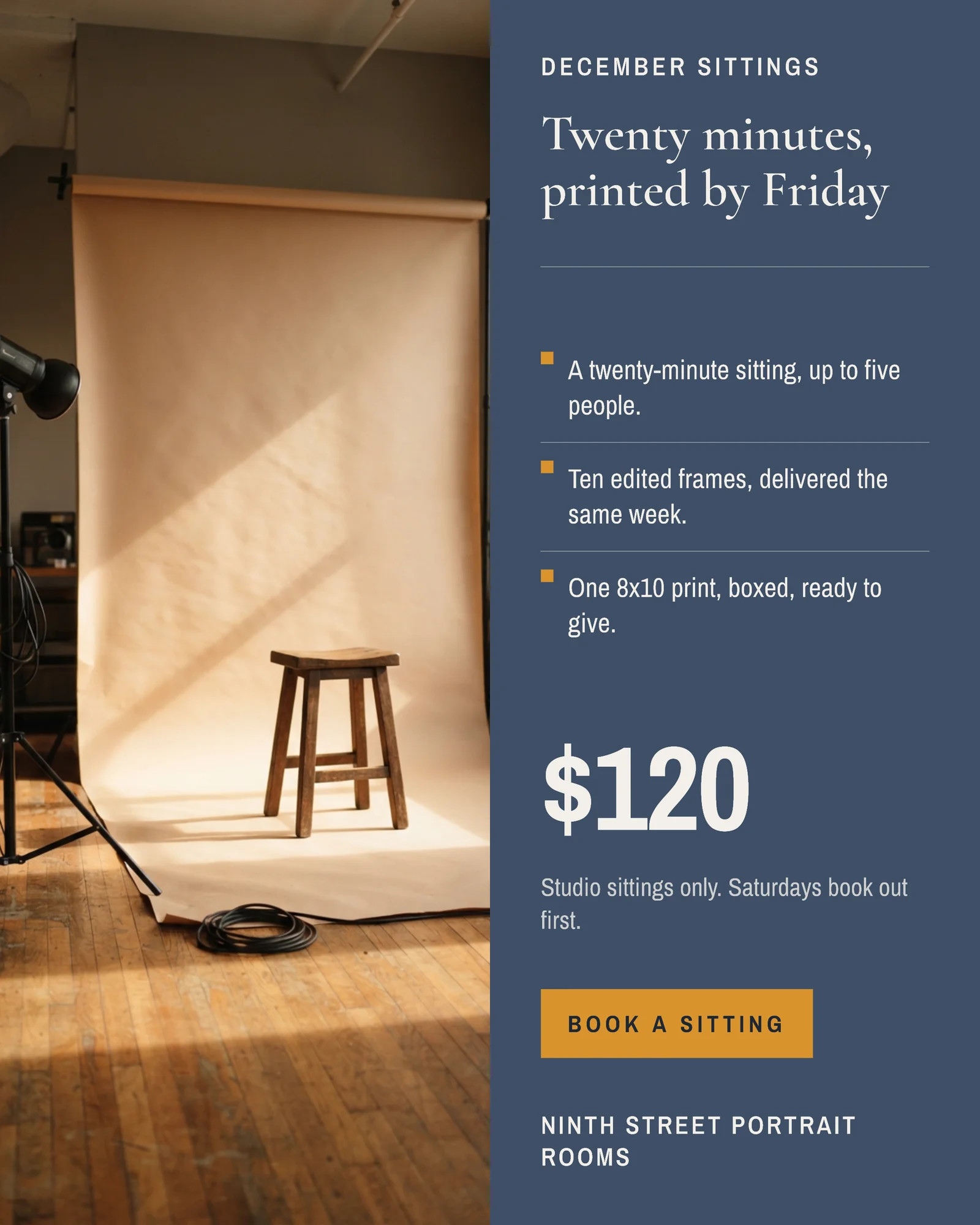 Portrait Studio Christmas Sessions Instagram Ad — 4:5 Instagram ad template