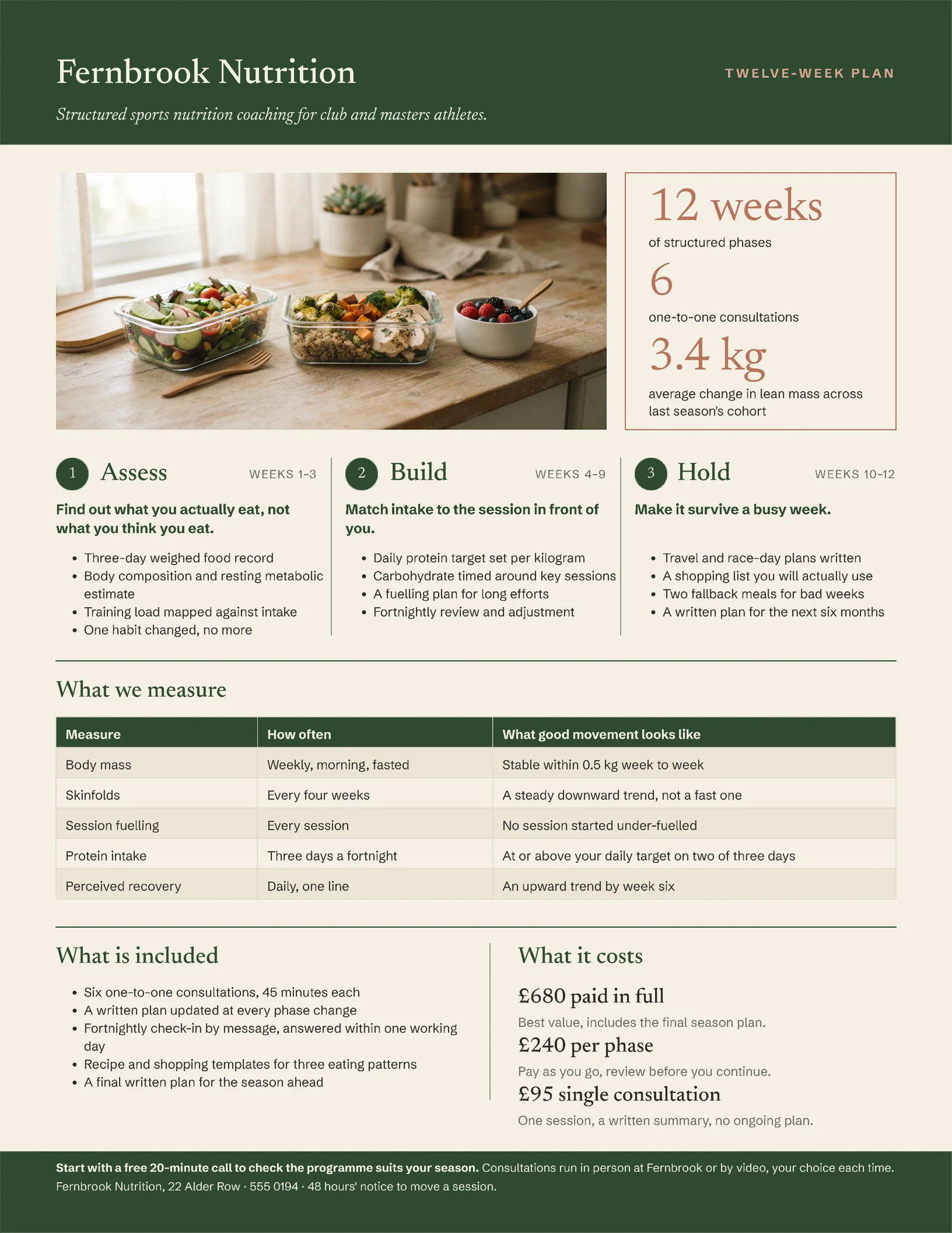 Moss Cream Phase Plan Sports Nutrition Coaching One Pager — 2-page One pager template, page 2 of 2