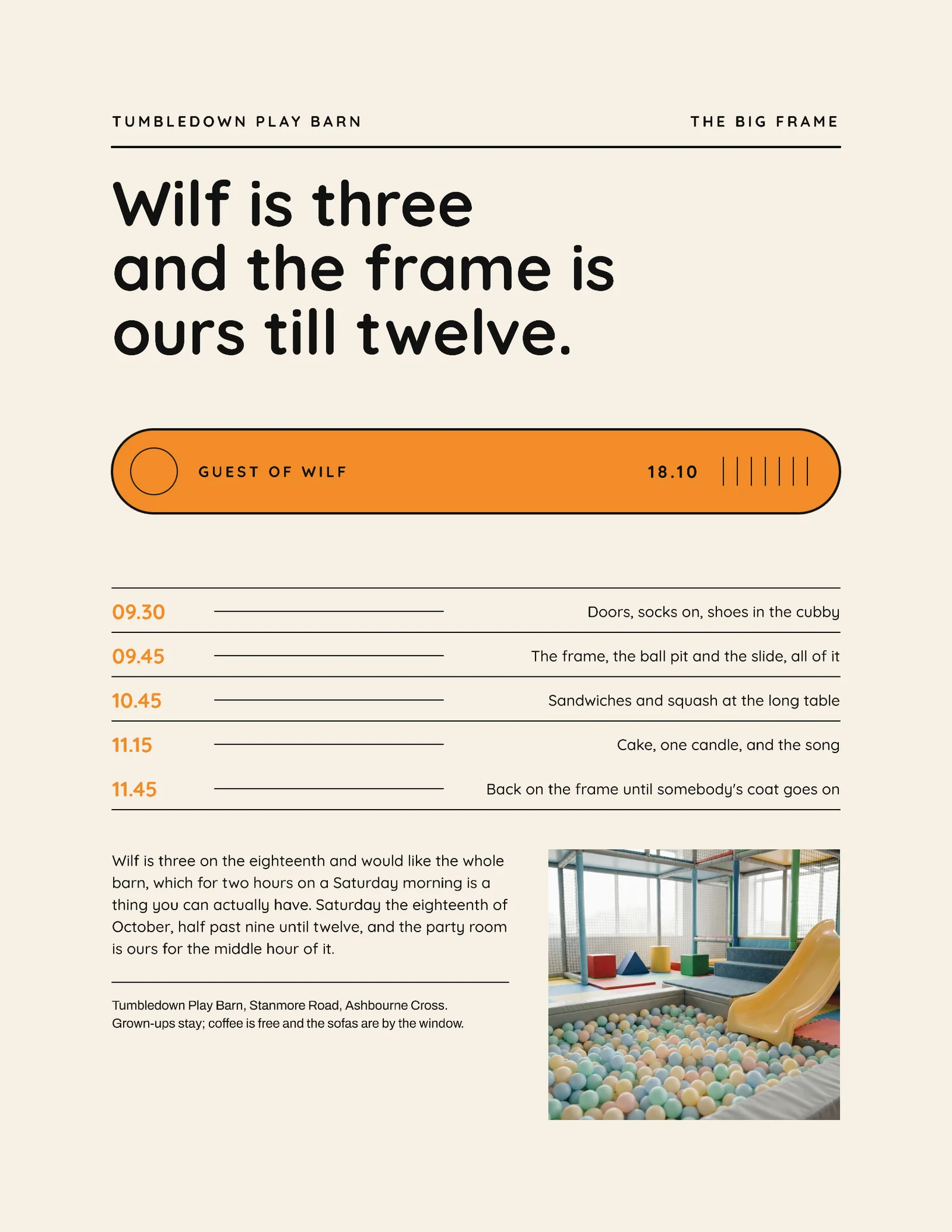 Cream Tangerine Wristband Strip Soft Play Birthday Invitation — Letter Invitation template