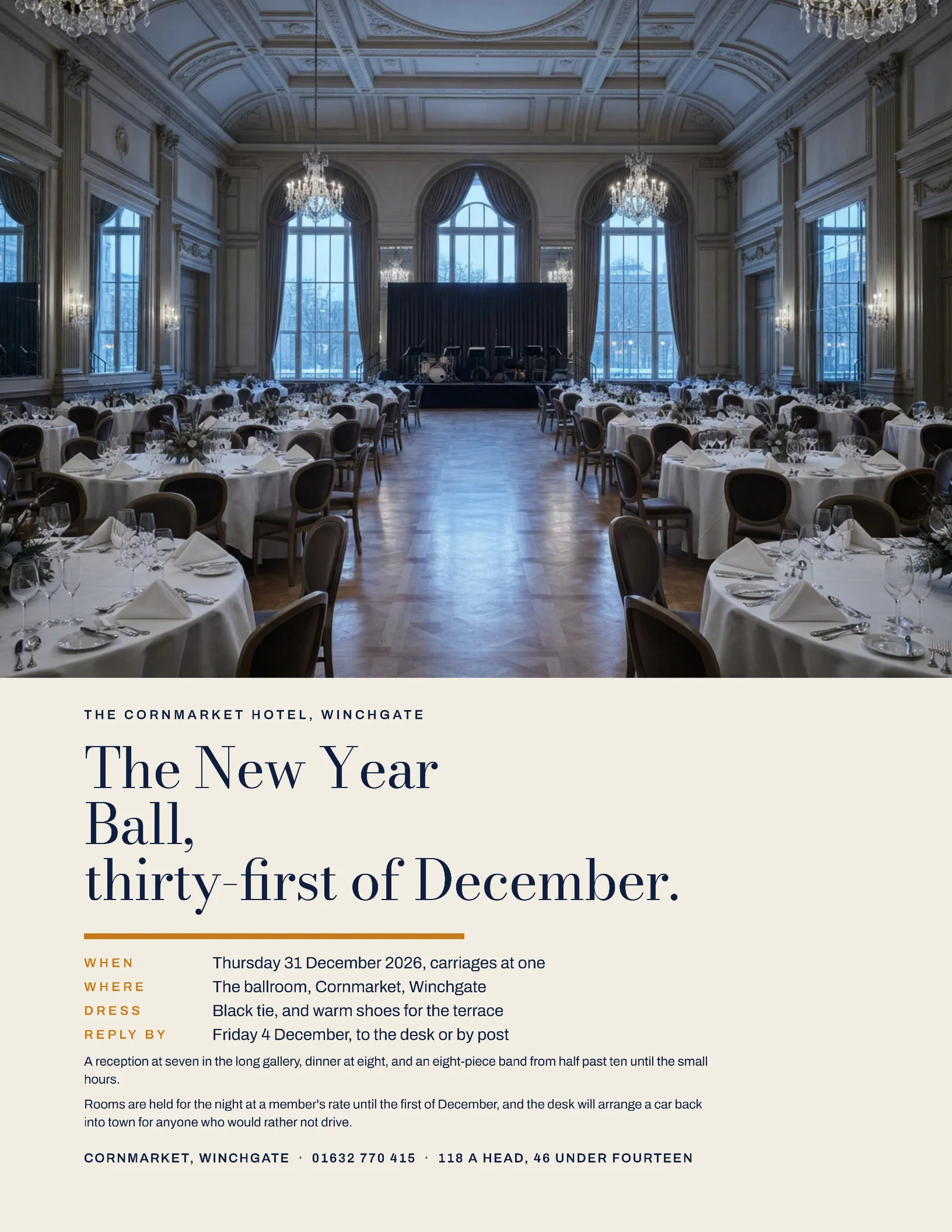 Midnight Bleed Photo Hotel New Year Ball Invitation — Letter Invitation template