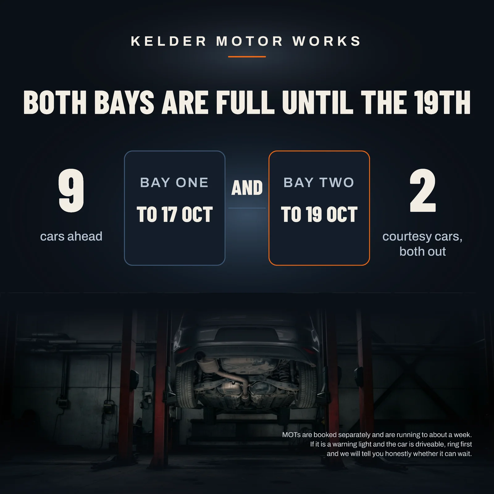 Both Bays Booked Garage Facebook Post — 1:1 Facebook post template