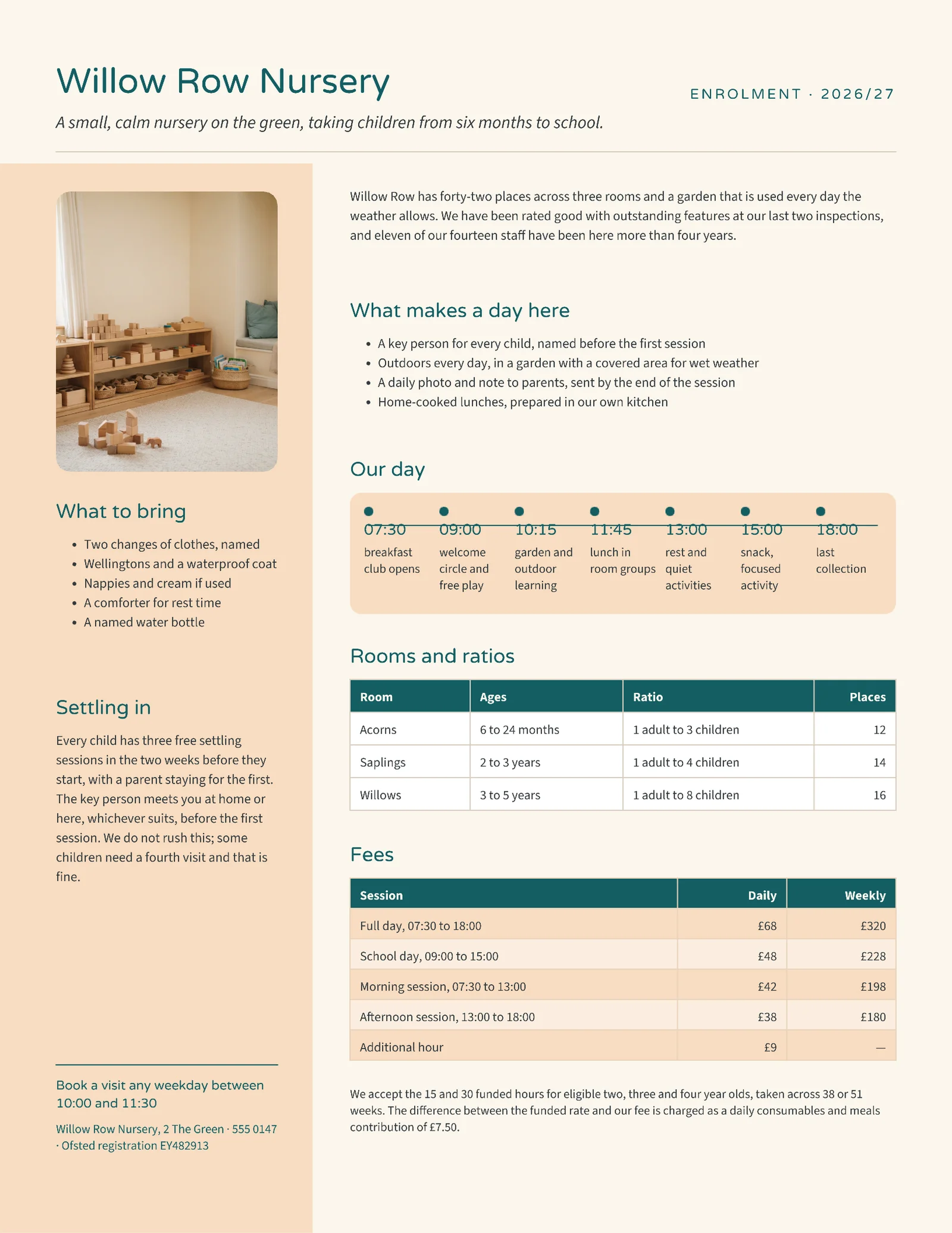 Apricot Teal Warm Schedule Preschool Enrolment One-Pager — 2-page One pager template, page 2 of 2