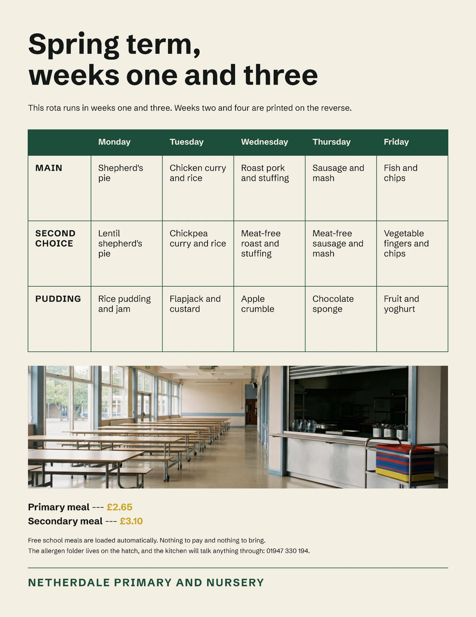 School Winter Term Lunch Menu — Letter Menu template