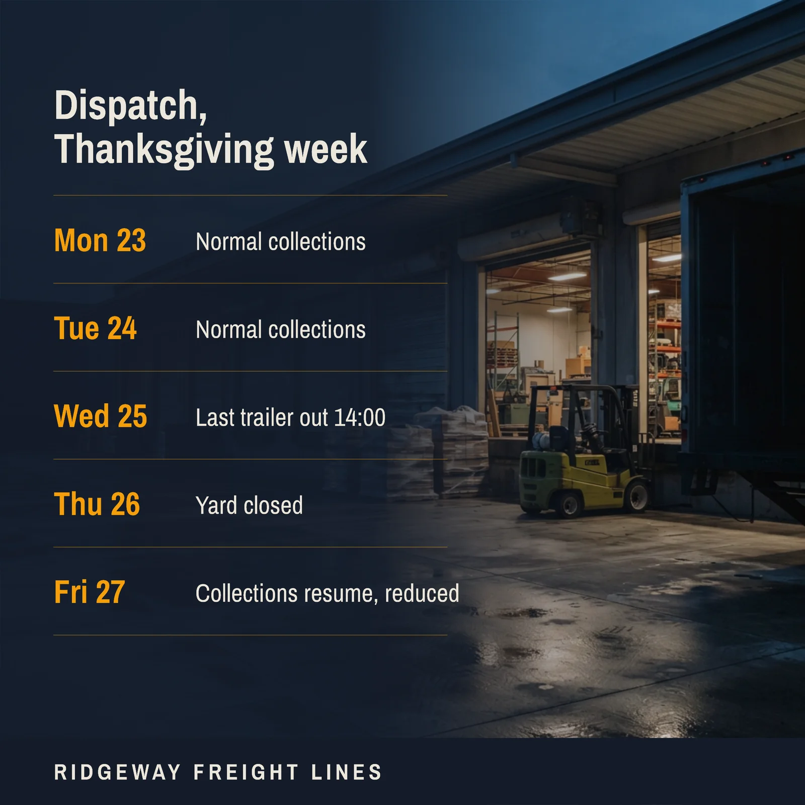 Freight Thanksgiving Dispatch LinkedIn Post — 1:1 LinkedIn post template