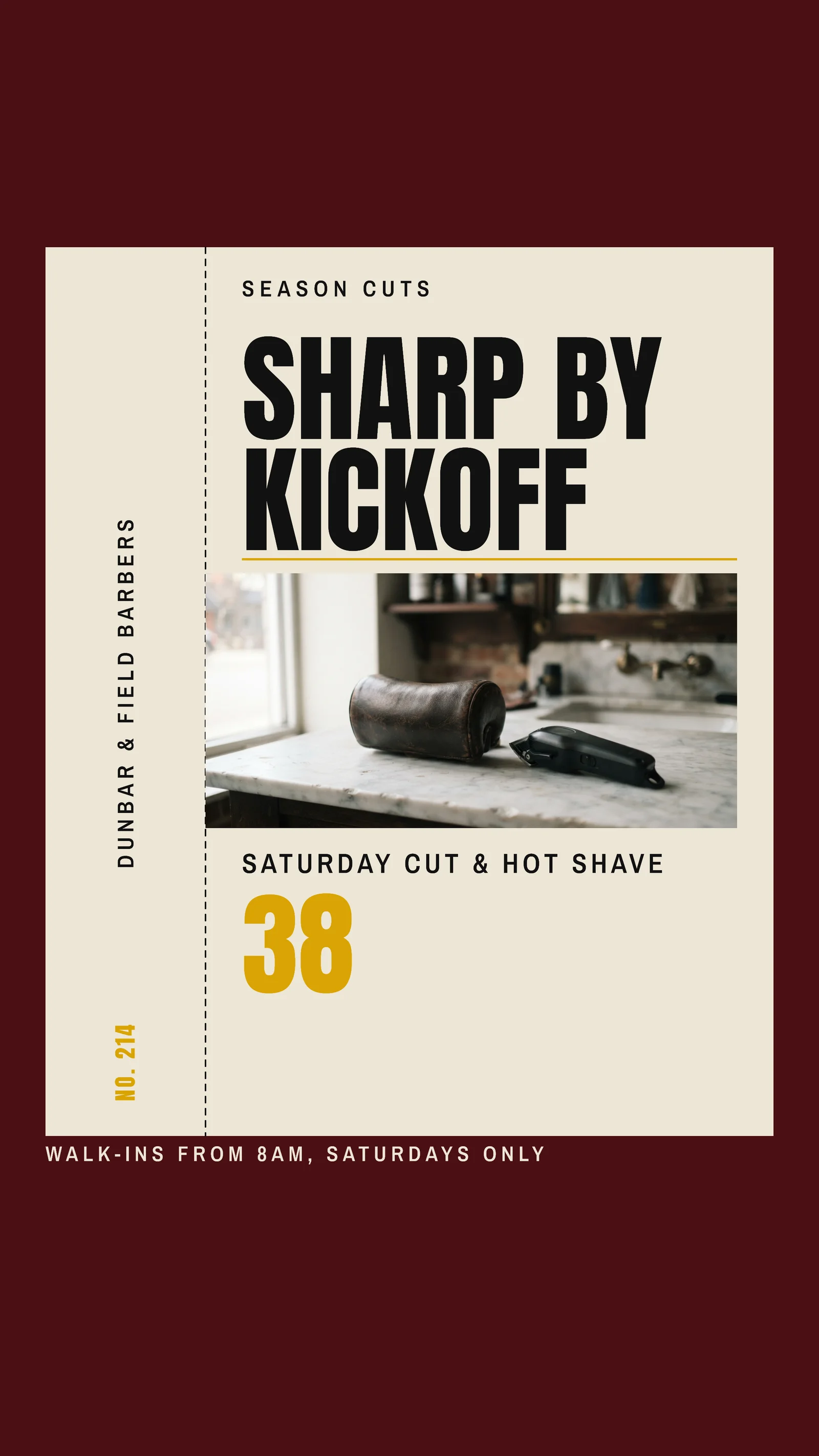 Ticket Stub Barbershop Season Cuts Instagram Story — 9:16 Instagram story template