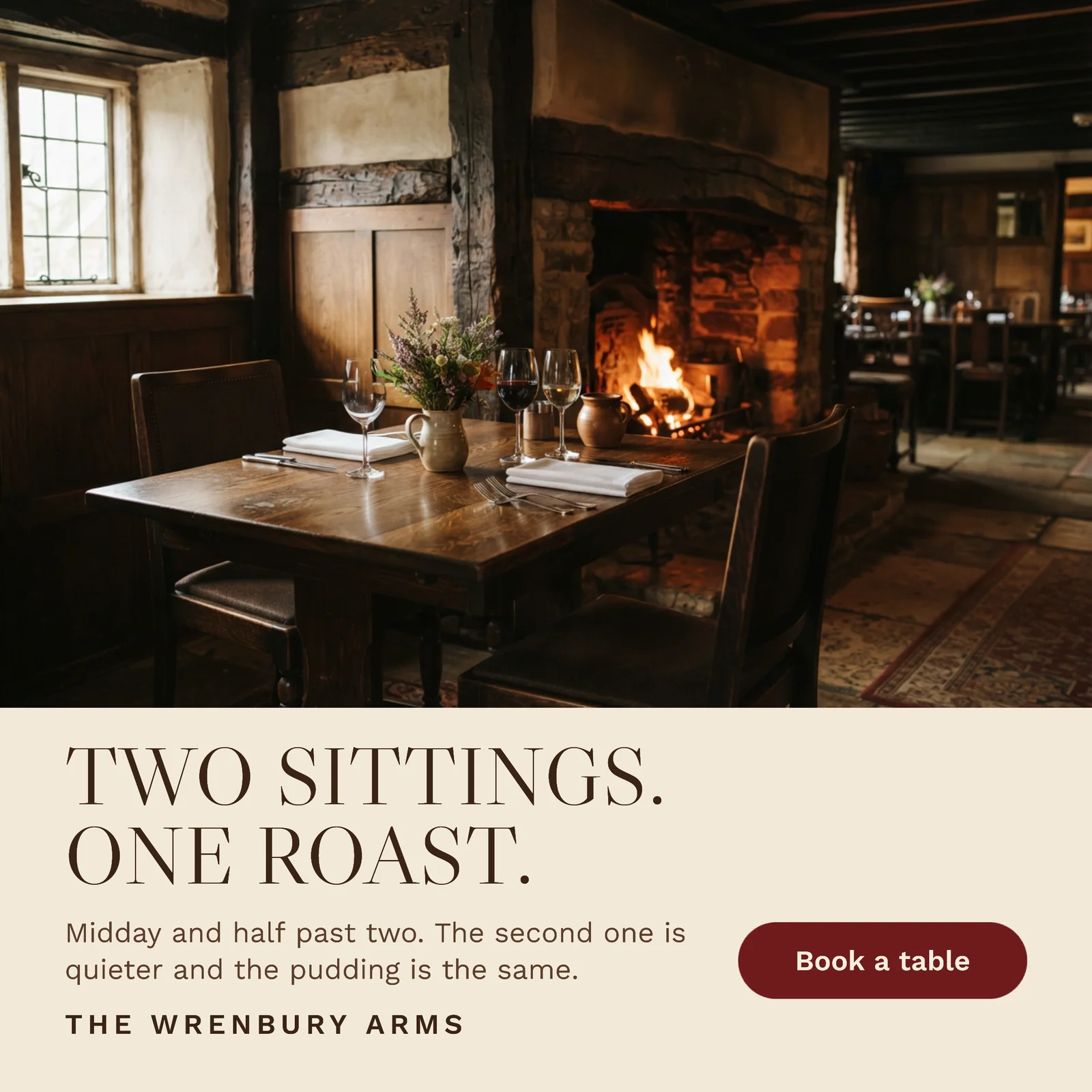 Amber Sunday Lunch Two Sittings Facebook Ad — 1:1 Facebook ad template