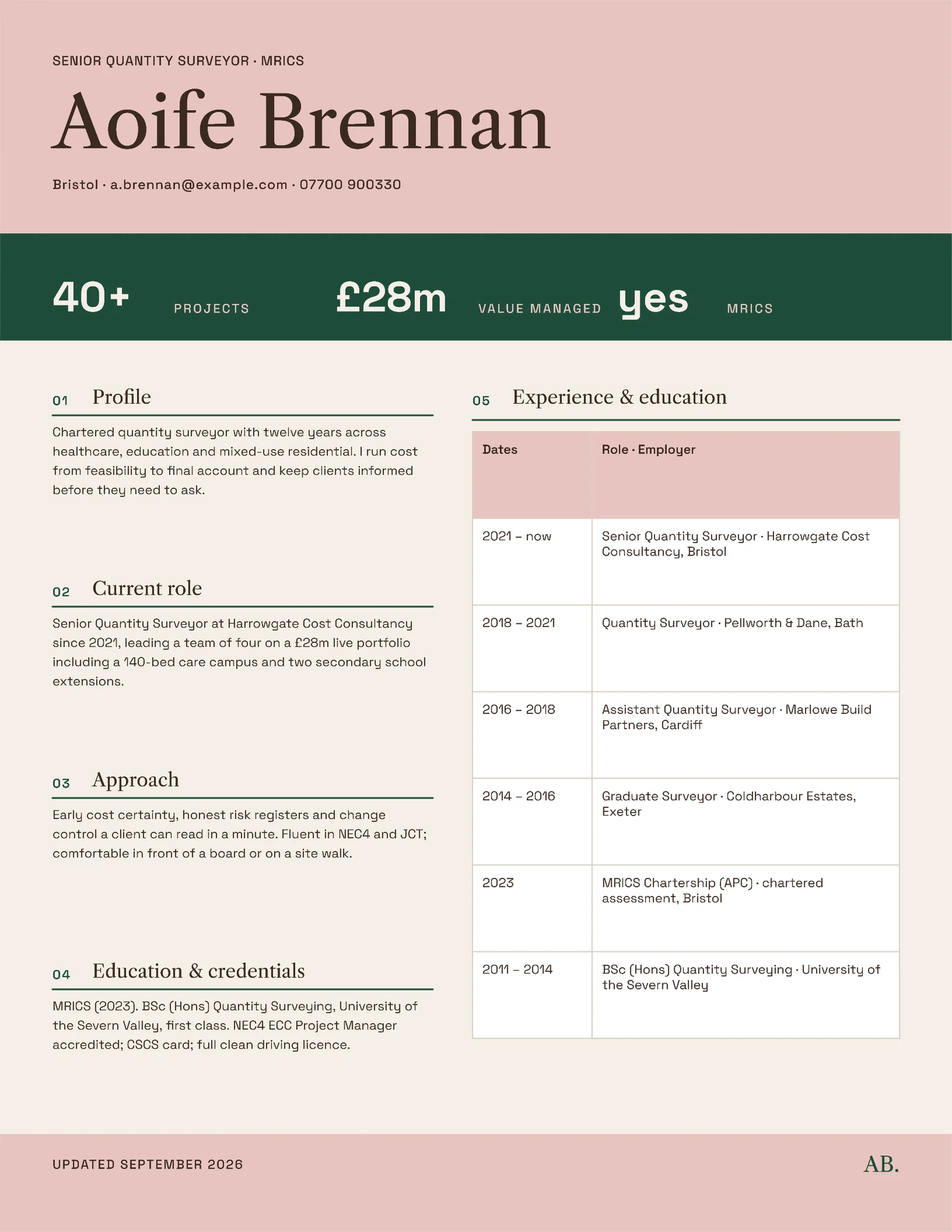 Quantity Surveyor Resume — 2-page Resume template, page 2 of 2