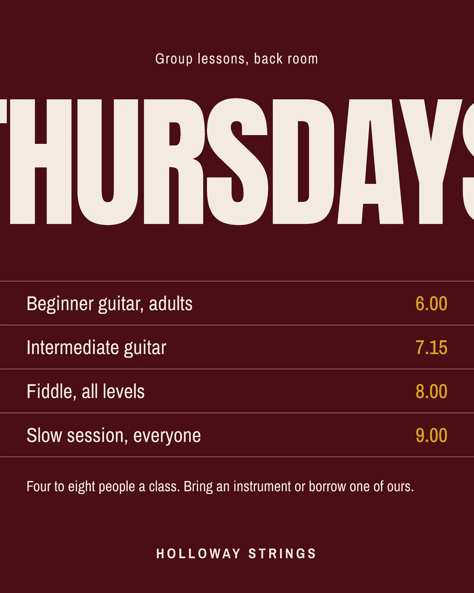 Strings Group Lessons Day Word Hero Instagram Post — 4:5 Instagram post template