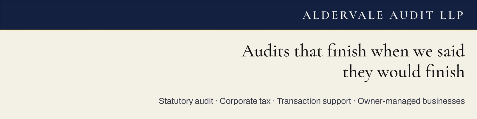 Ivory Navy Serif Audit Tax Firm LinkedIn Banner — 4:1 LinkedIn banner template