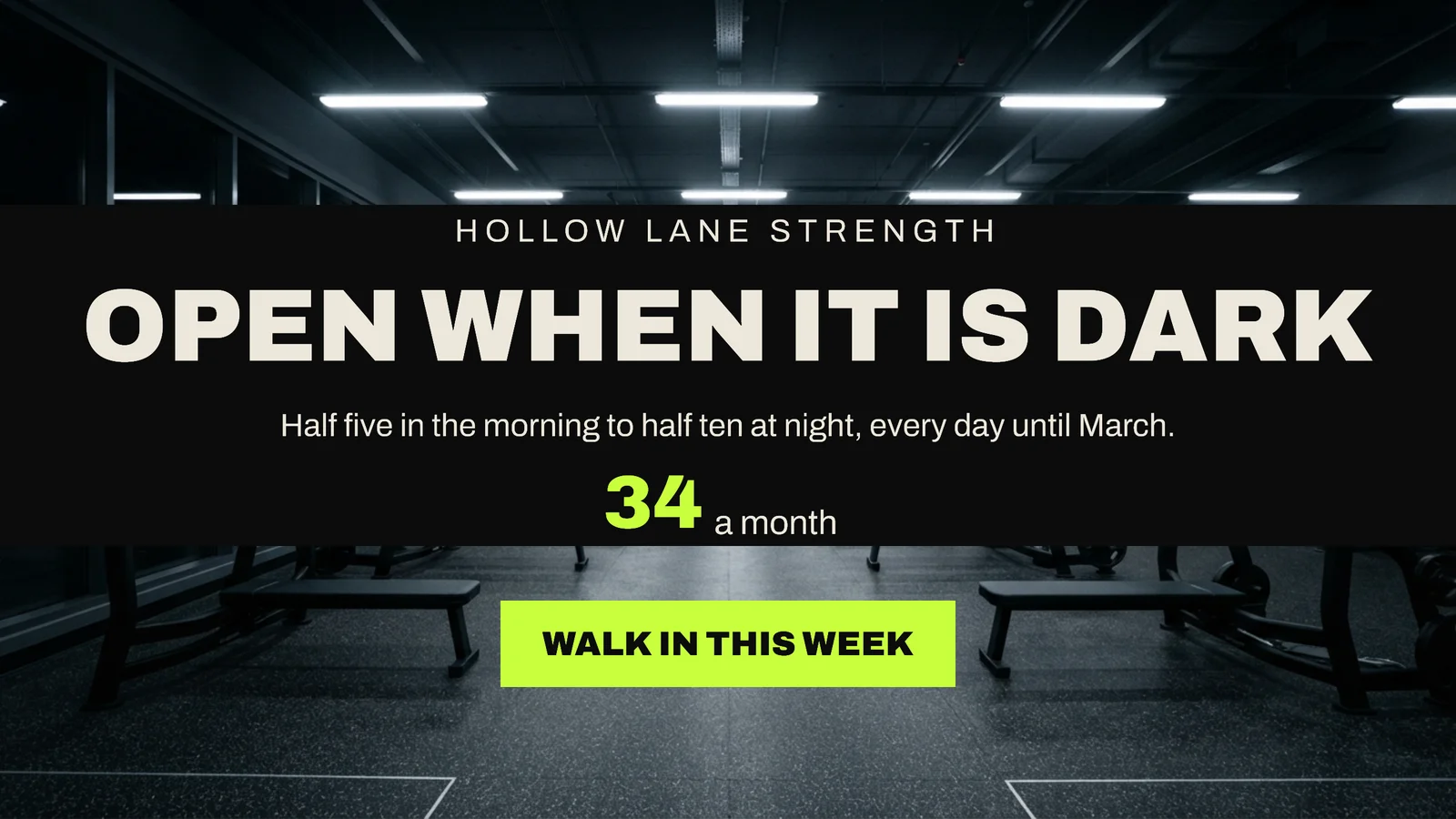 Black Lime Centre Plate Gym Winter Hours YouTube Ad — 16:9 YouTube ad template