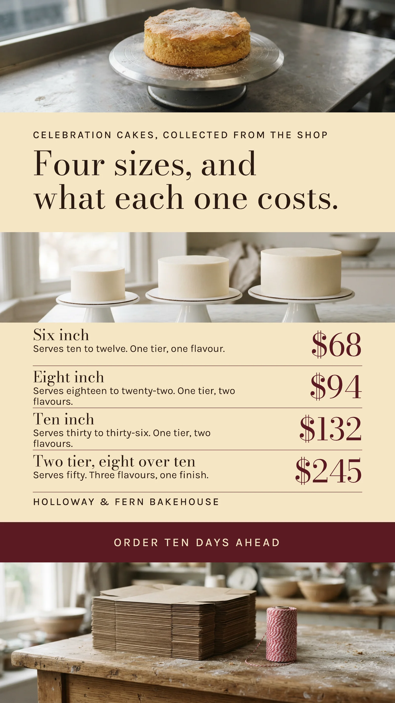 Butter Oxblood Band Stack Bakehouse Cake Size Price Instagram Story — 9:16 Instagram story template