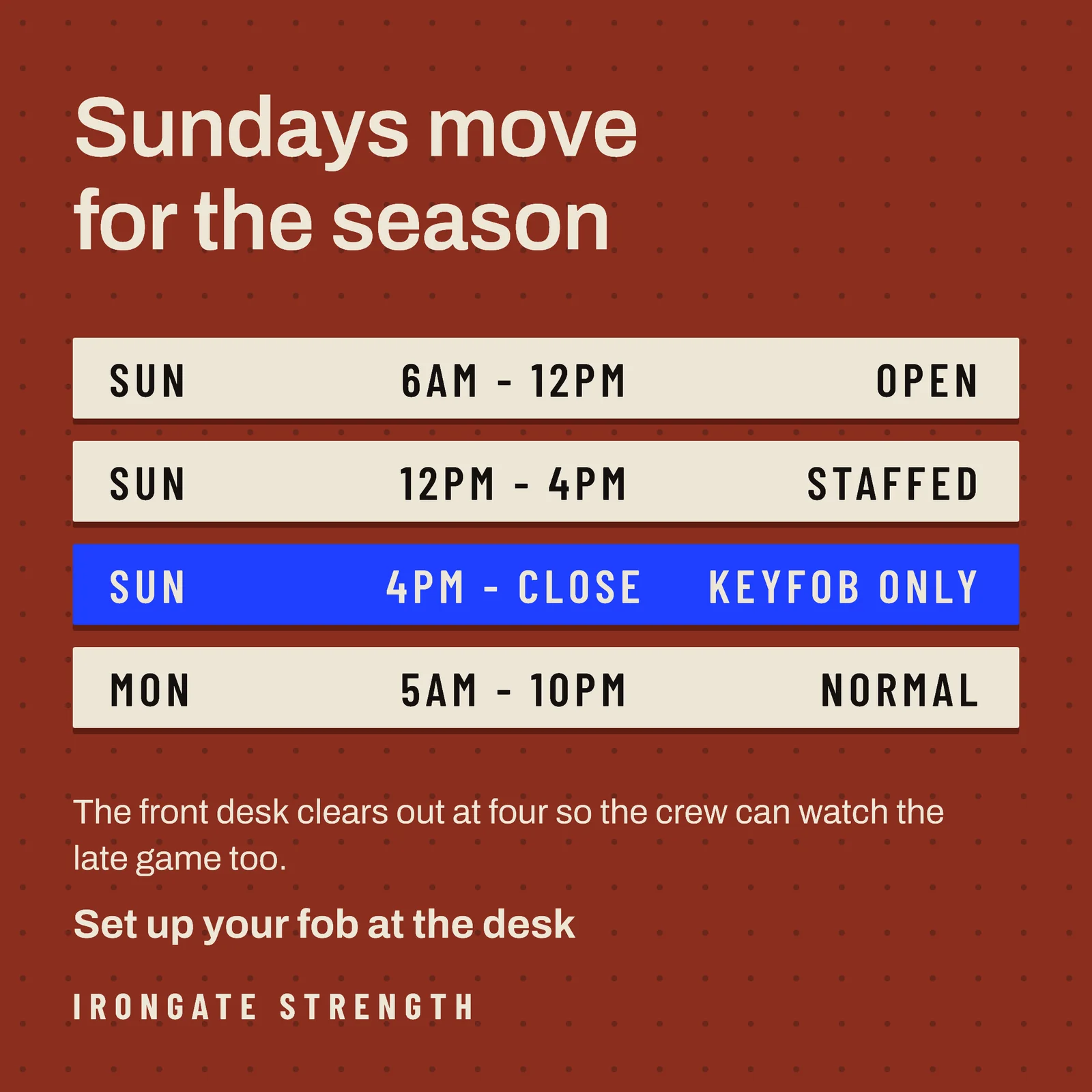 Football Sunday Gym Hours Instagram Ad — 1:1 Instagram ad template